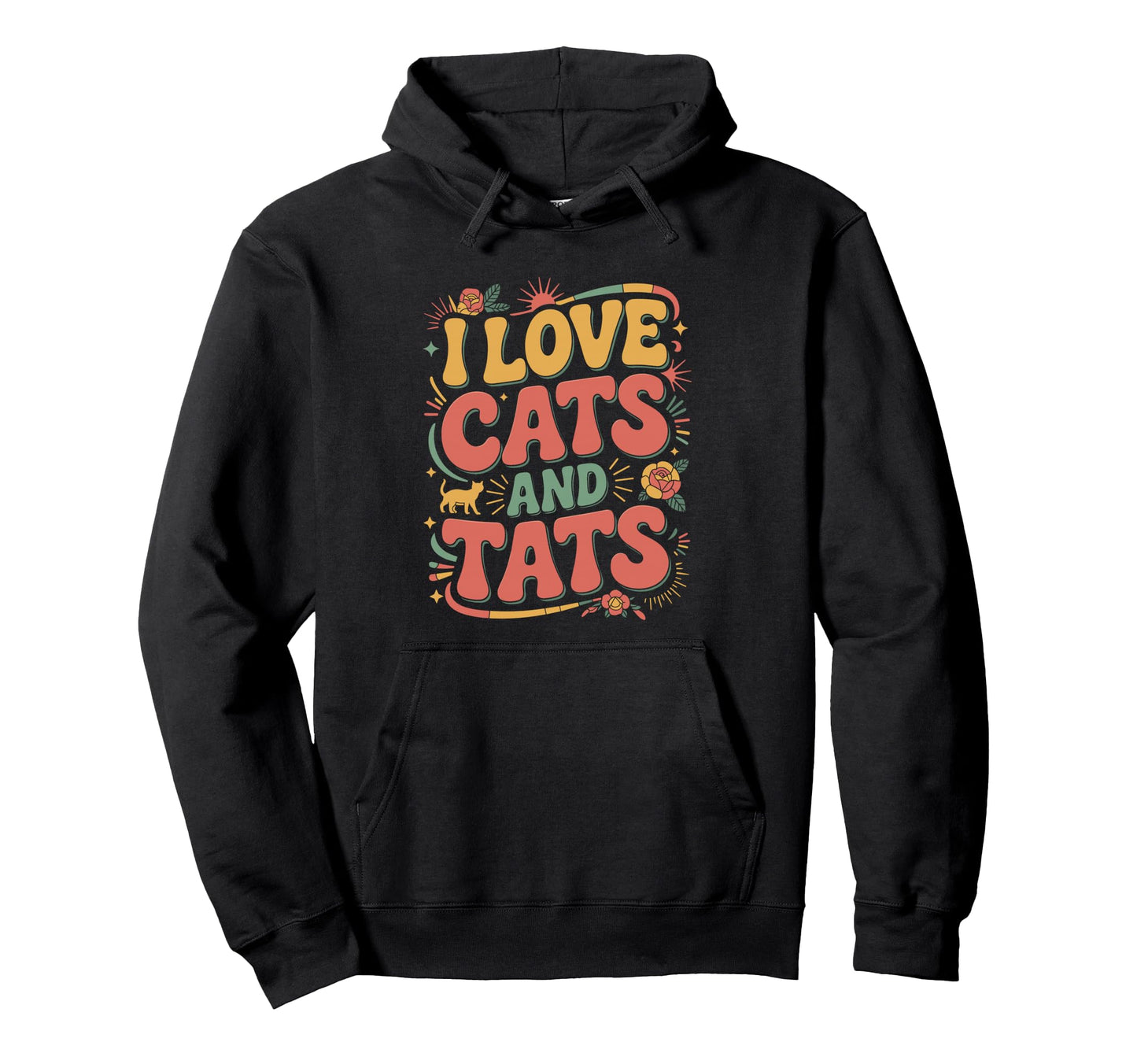 Cat And Tats Ornate Cat Tattoo Hoodie - Aesthetic Graphic for Adults - T-Shirt, Sweatshirt, Hoodie