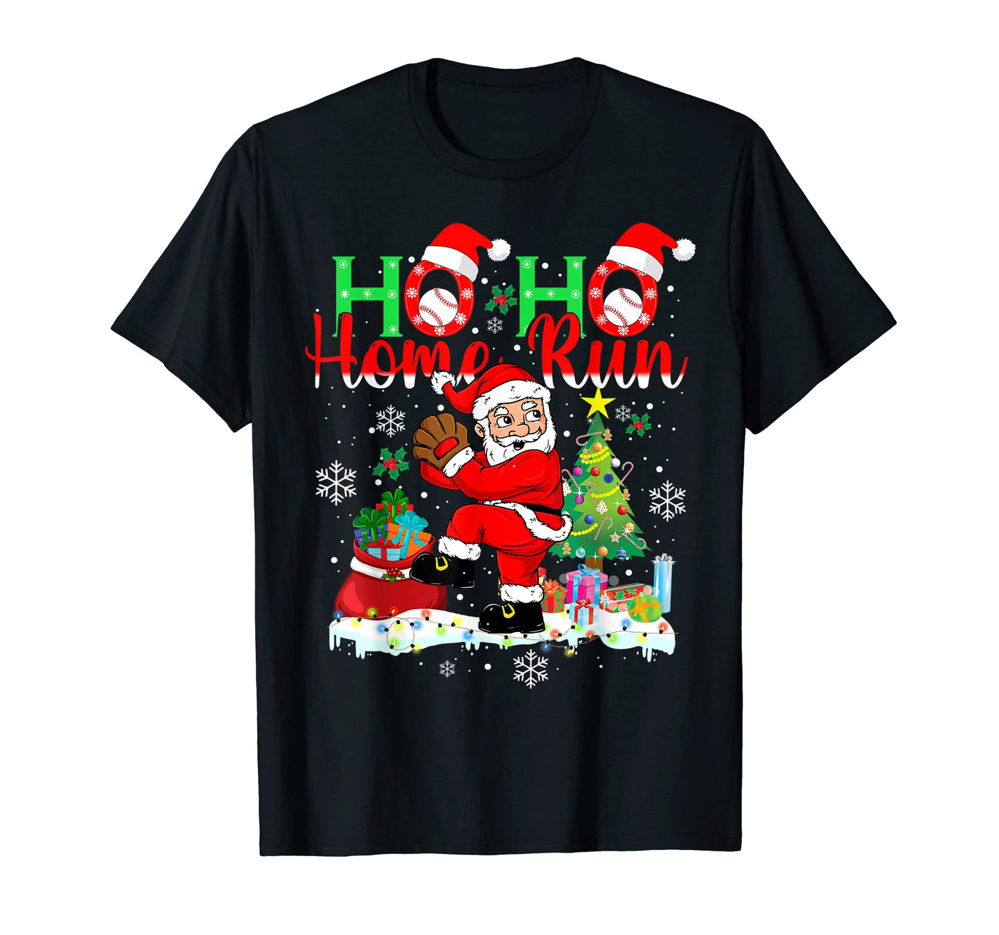 Santa Baseball Home Run Funny T-Shirt - Custom Art Print Unisex - T-Shirt, Sweatshirt, Hoodie