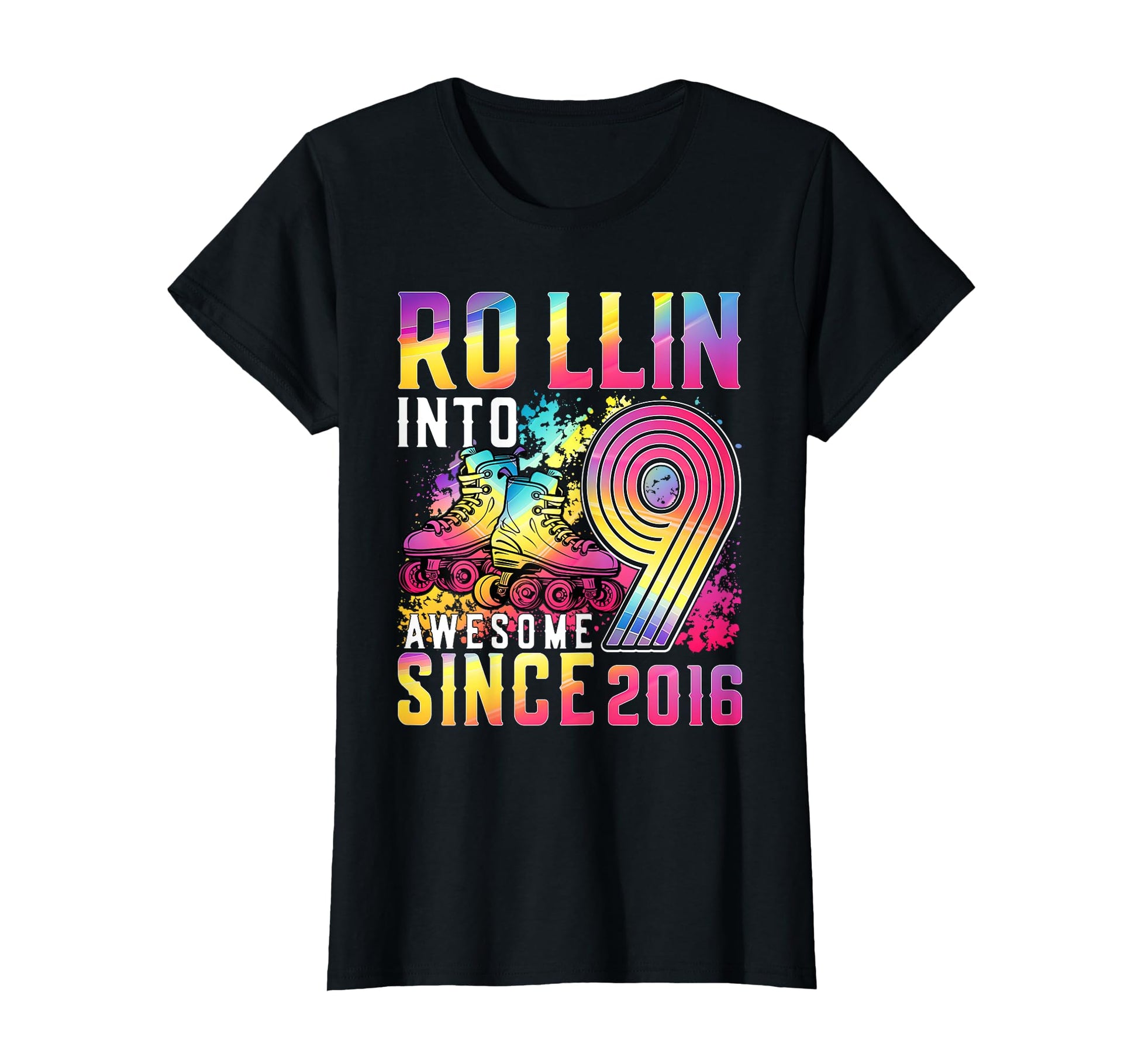Roller Skating 9Th Birthday Rollin Into T-Shirt - Unique Graphic Men Women - T-Shirt, Sweatshirt, Hoodie
