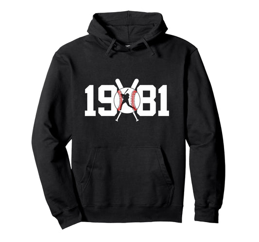 1981 Baseball 45Th Birthday Hoodie - Trendy Graphic Unisex - T-Shirt, Sweatshirt, Hoodie