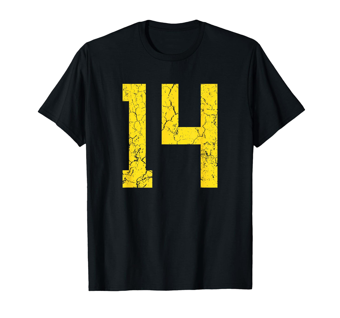 Distressed Bright Gold Number 14 Jersey T-Shirt - Streetwear Style Unisex - T-Shirt, Sweatshirt, Hoodie