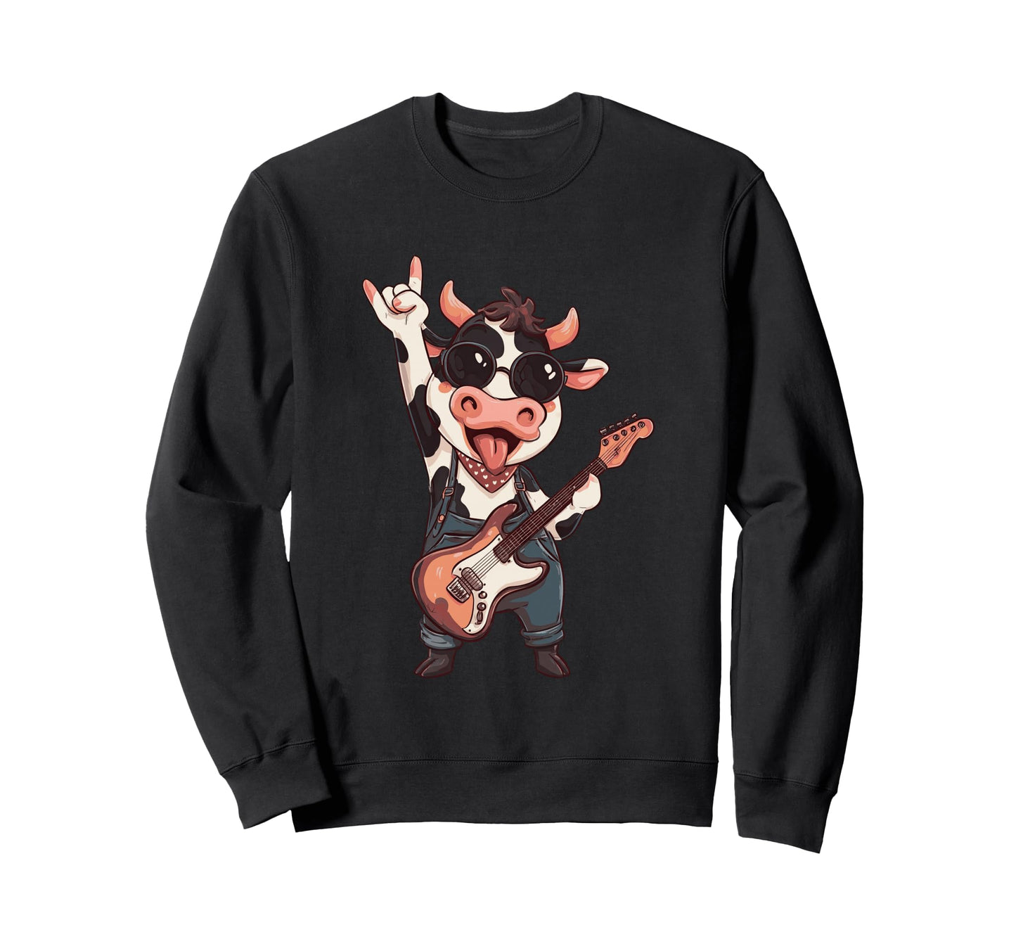 Funny Rock Cow Guitar Playing Sweatshirt - Aesthetic Graphic for Adults - T-Shirt, Sweatshirt, Hoodie