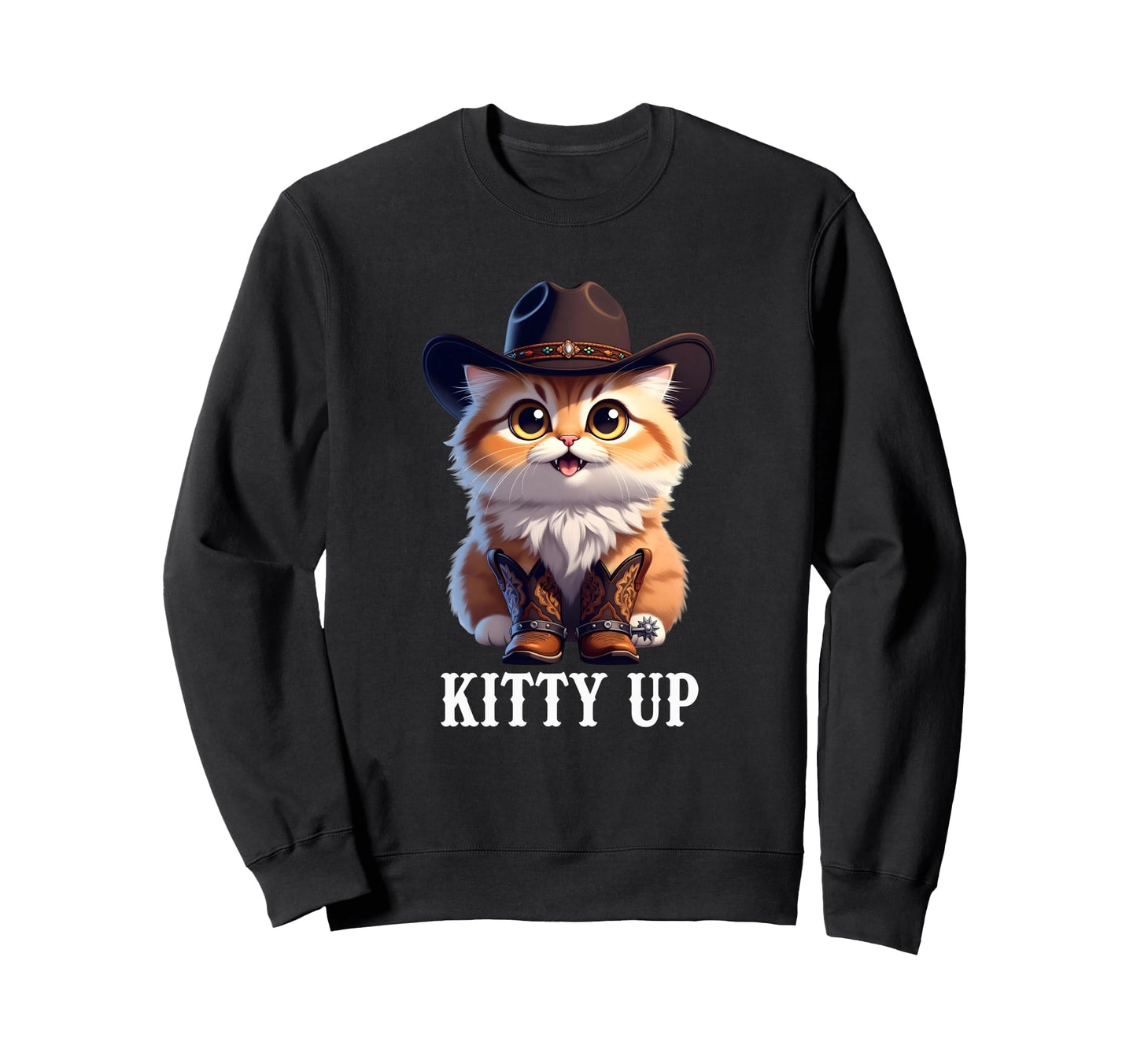 Funny Cat Cowboy Kitty Up Western Sweatshirt - Graphic Print Men Women - T-Shirt, Sweatshirt, Hoodie