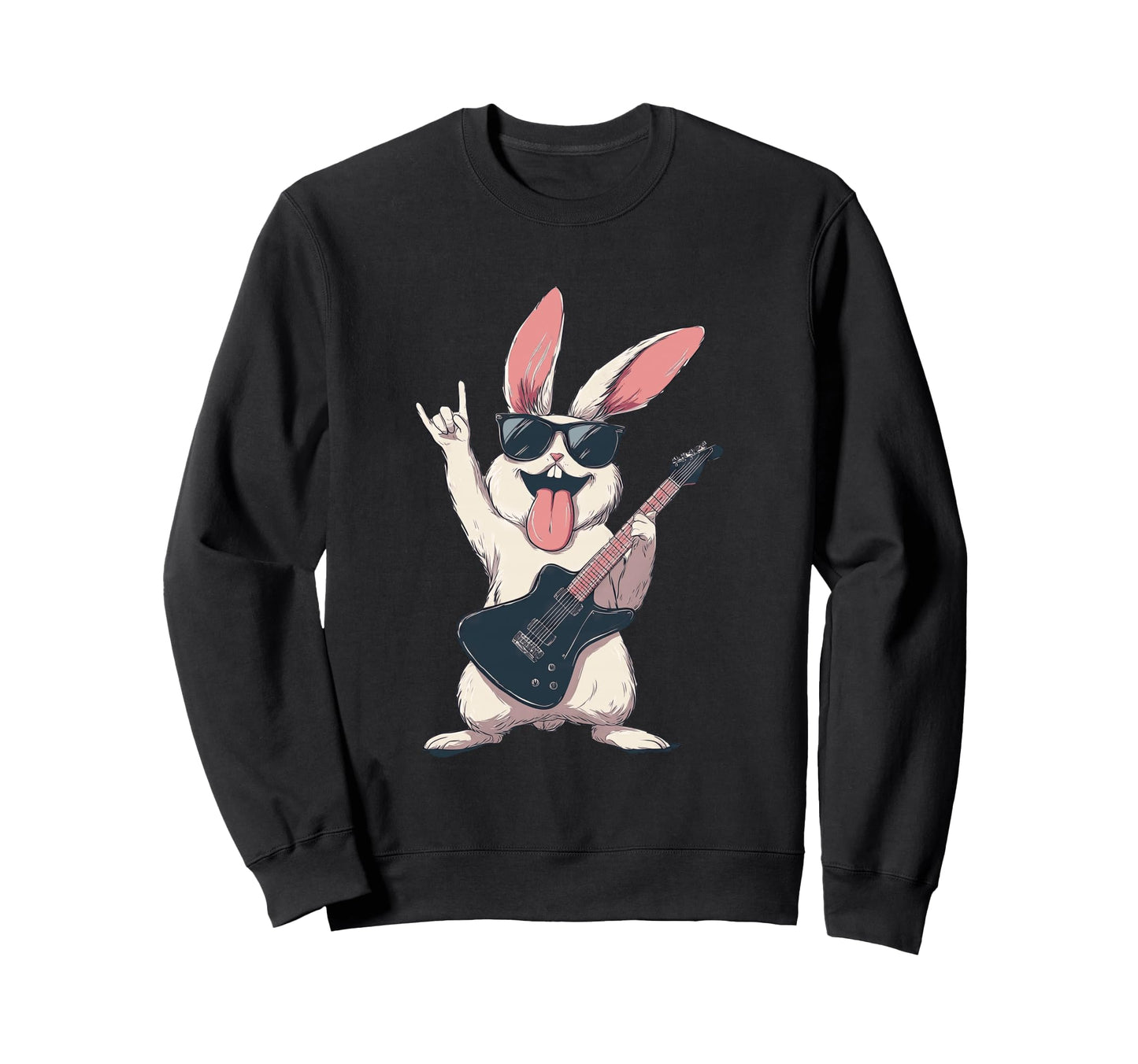 Rock Rabbit Guitar Playing Funny Sweatshirt - Aesthetic Graphic Unisex - T-Shirt, Sweatshirt, Hoodie