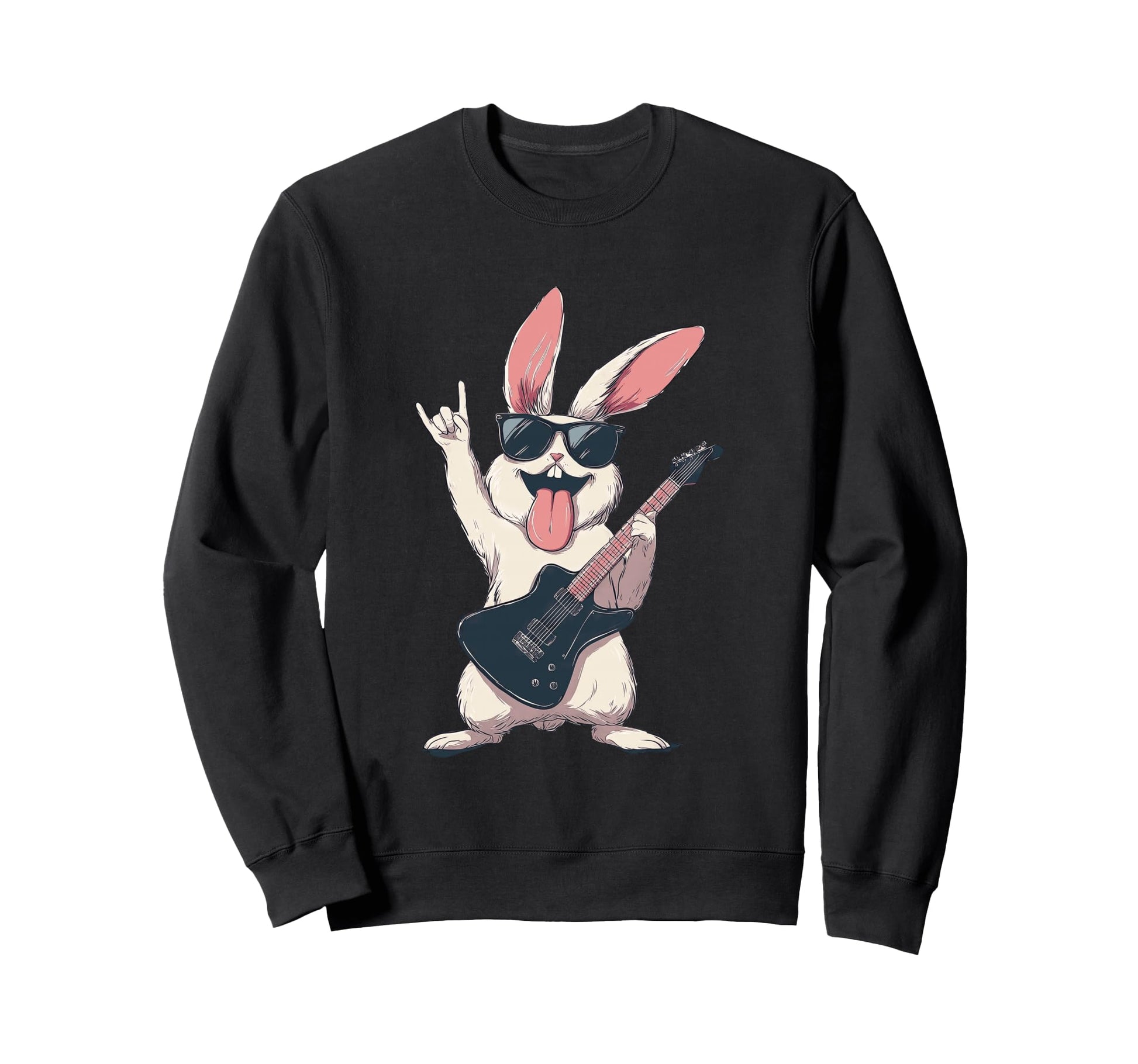 Rock Rabbit Guitar Playing Funny Sweatshirt - Aesthetic Graphic Unisex - T-Shirt, Sweatshirt, Hoodie