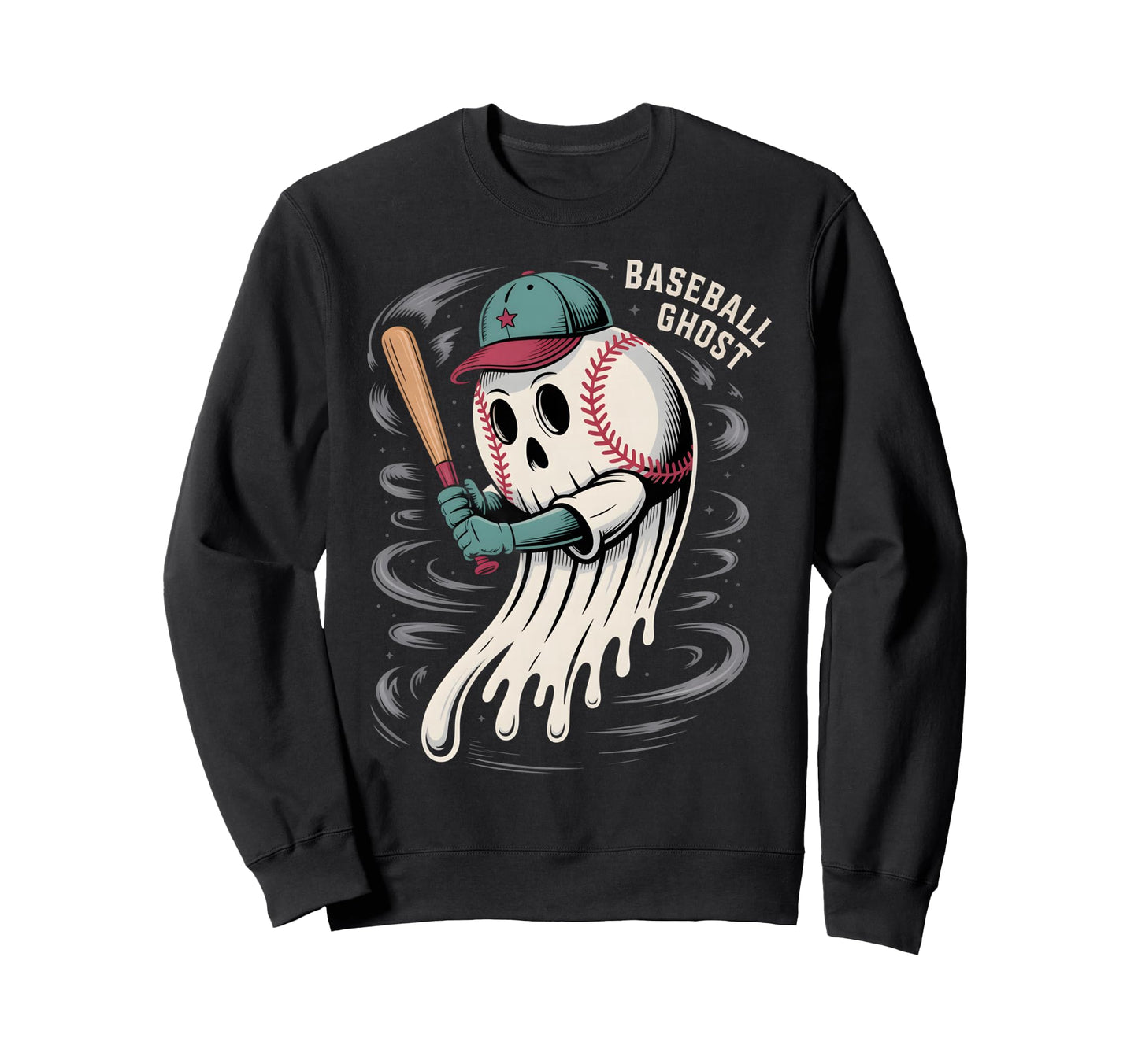 Baseball Skull Ghost Halloween Player Sweatshirt - Trendy Graphic Unisex - T-Shirt, Sweatshirt, Hoodie