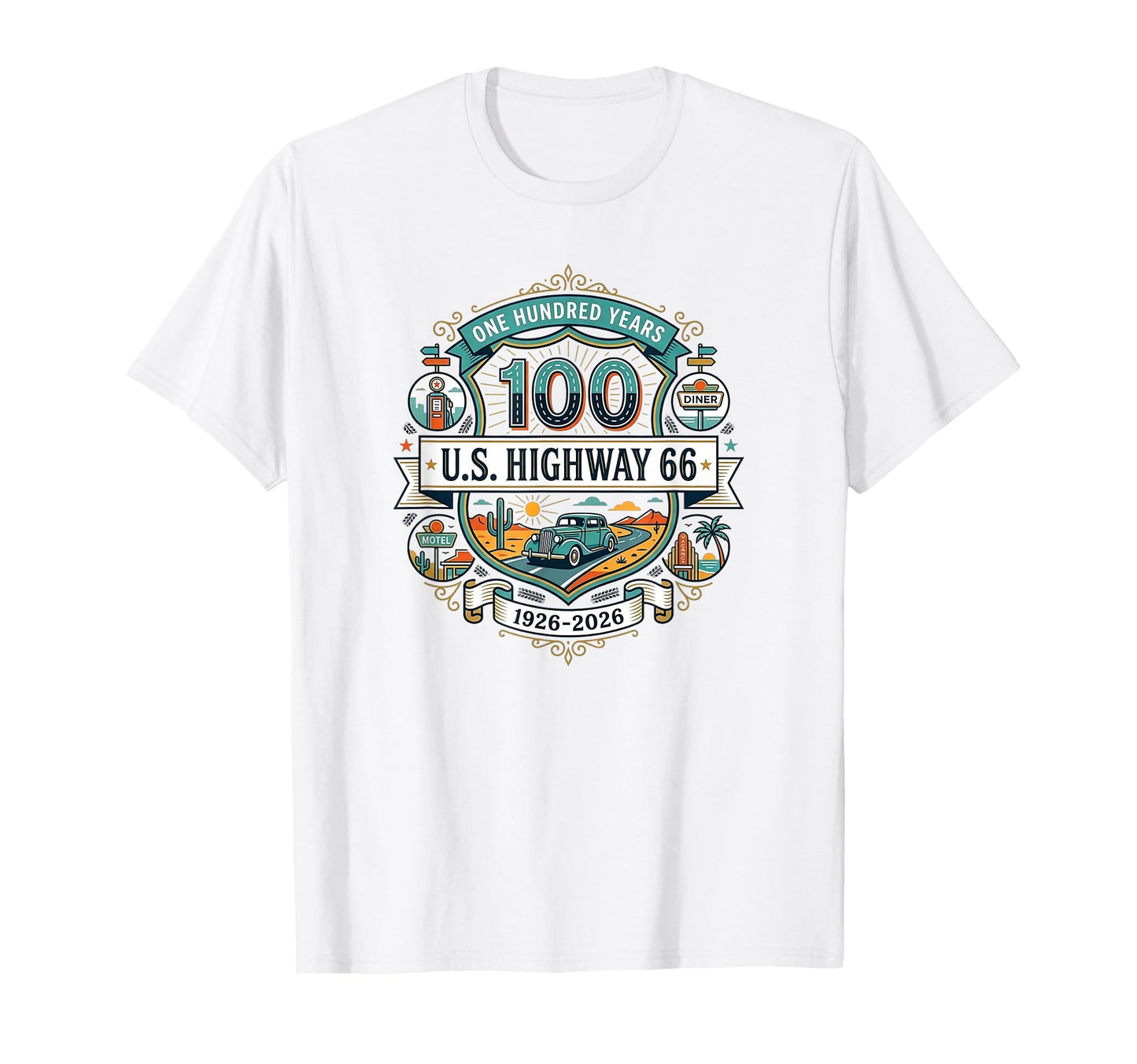 Highway 66 100 Year Centennial T-Shirt - Novelty Apparel for Adults - T-Shirt, Sweatshirt, Hoodie