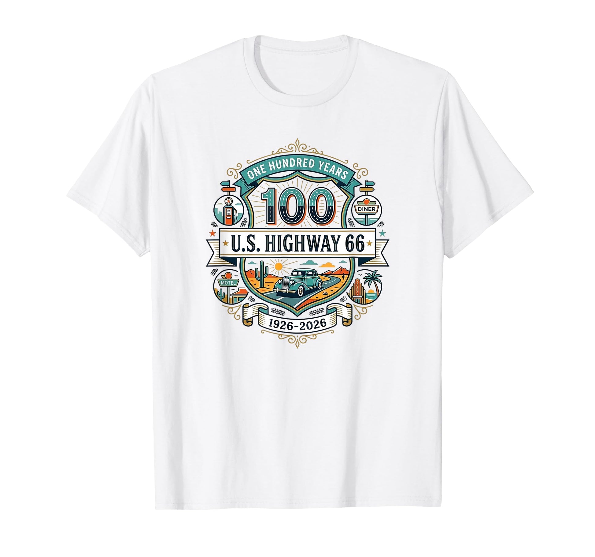 Highway 66 100 Year Centennial T-Shirt - Novelty Apparel for Adults - T-Shirt, Sweatshirt, Hoodie