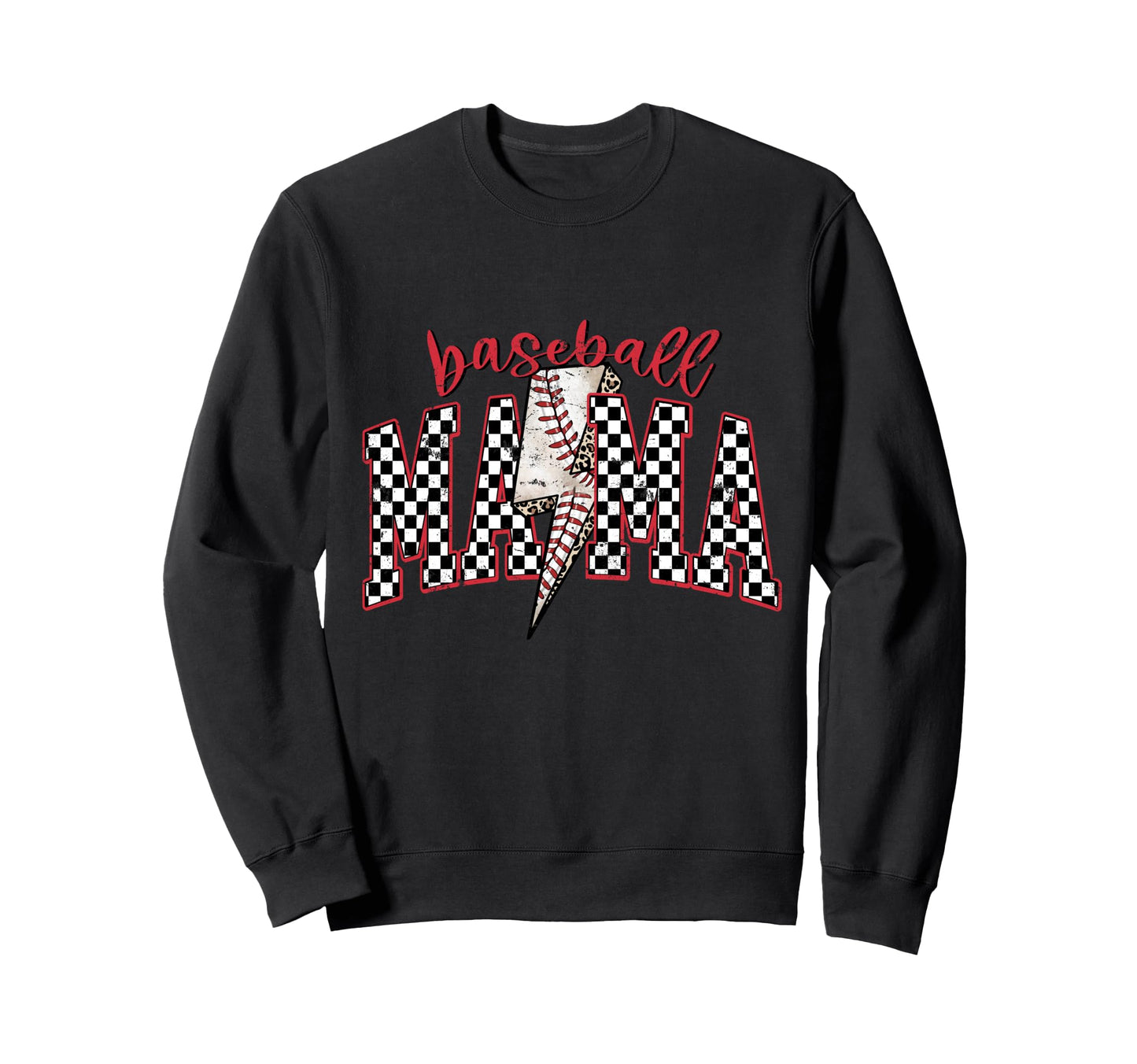 Baseball Mama Checkered Edgy Sweatshirt - Unique Graphic Unisex - T-Shirt, Sweatshirt, Hoodie