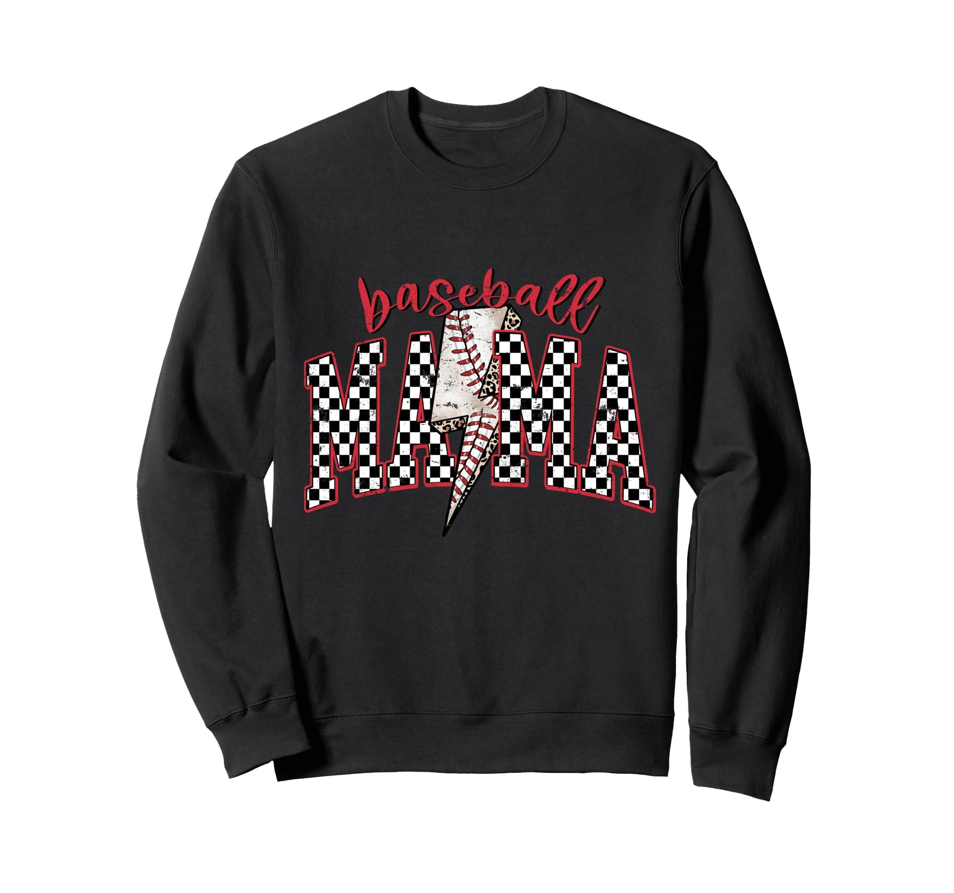 Baseball Mama Checkered Edgy Sweatshirt - Unique Graphic Unisex - T-Shirt, Sweatshirt, Hoodie
