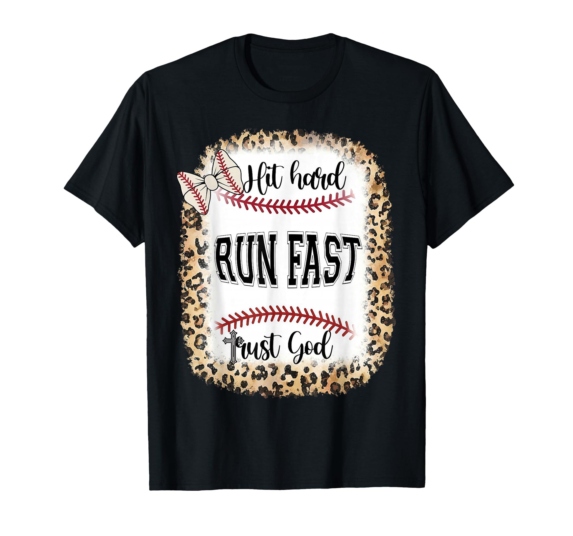 Christian Baseball Leopard Hit Hard Run T-Shirt - Unique Graphic Unisex - T-Shirt, Sweatshirt, Hoodie