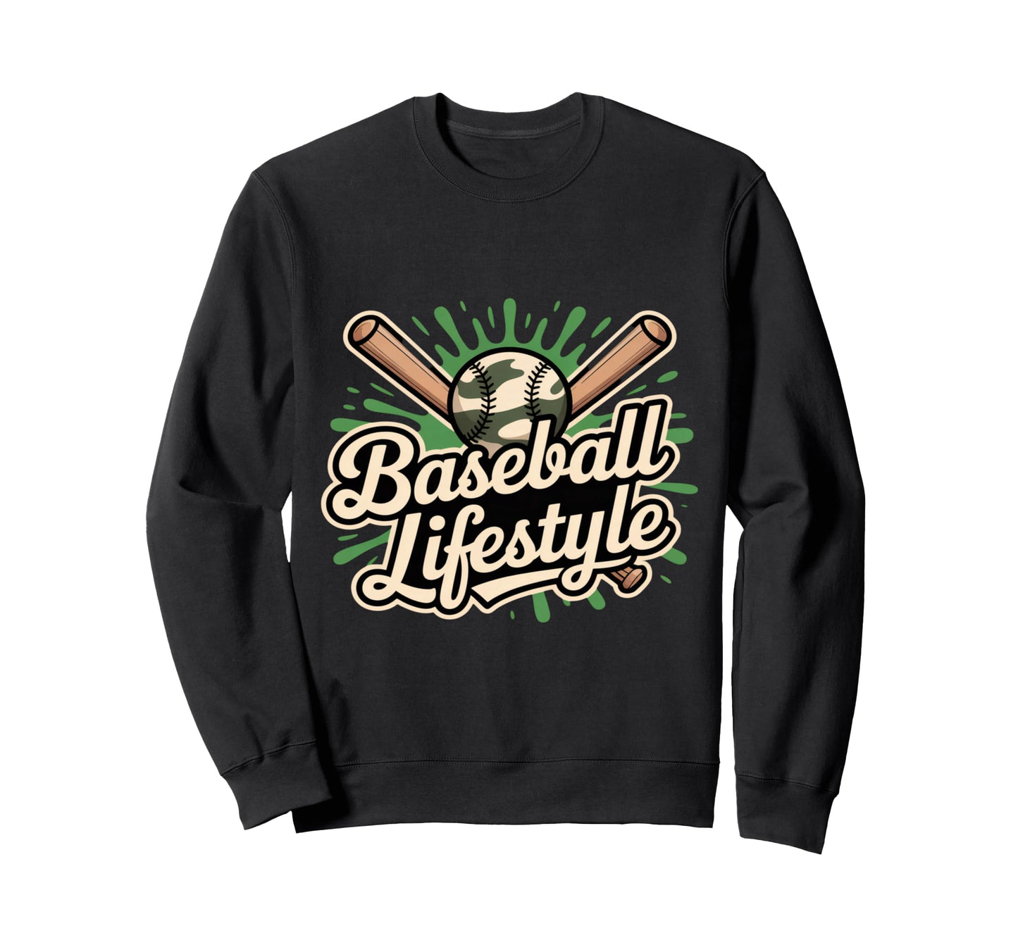 Baseball Lifestyle Crossed Bats Sweatshirt - Custom Art Print Unisex - T-Shirt, Sweatshirt, Hoodie