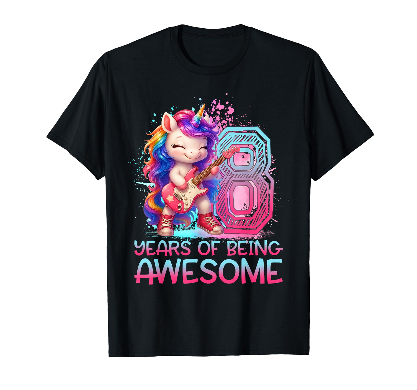 8 Years Being Awesome Unicorn Rock And T-Shirt - Trendy Graphic Men Women - T-Shirt, Sweatshirt, Hoodie