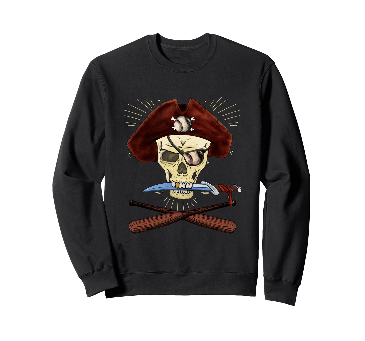 Pirate Baseball Skull Fans Baseball Bat Sweatshirt - Trendy Graphic Unisex - T-Shirt, Sweatshirt, Hoodie
