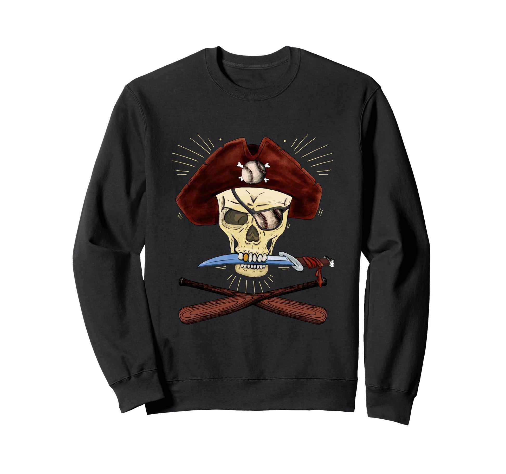 Pirate Baseball Skull Fans Baseball Bat Sweatshirt - Trendy Graphic Unisex - T-Shirt, Sweatshirt, Hoodie