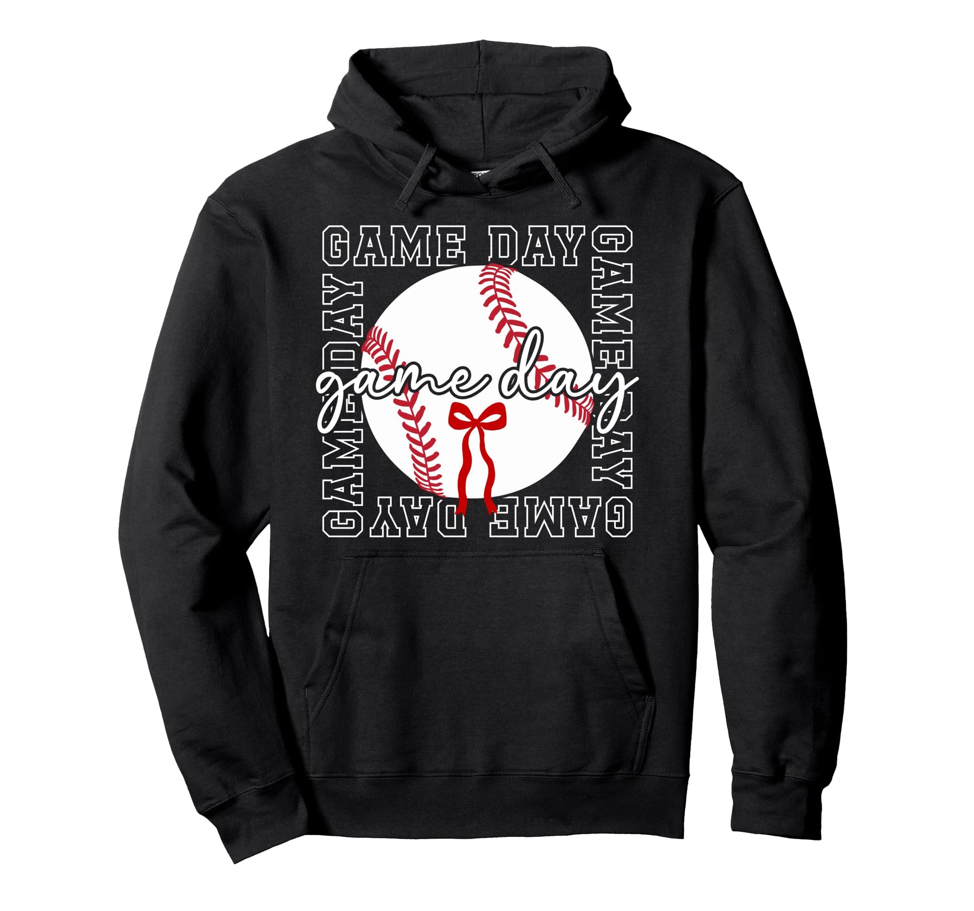 Game Day Baseball Bow Baseball Game Day Hoodie - Graphic Print for Adults - T-Shirt, Sweatshirt, Hoodie
