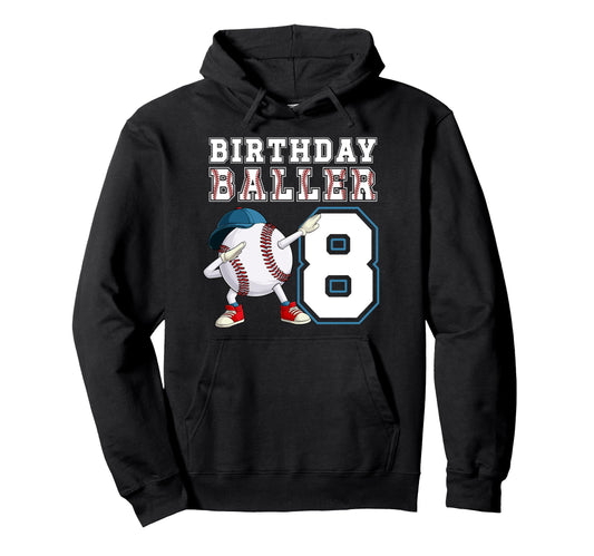 8Th Baseball Birthday Party Eight Hoodie - Custom Art Print for Adults - T-Shirt, Sweatshirt, Hoodie