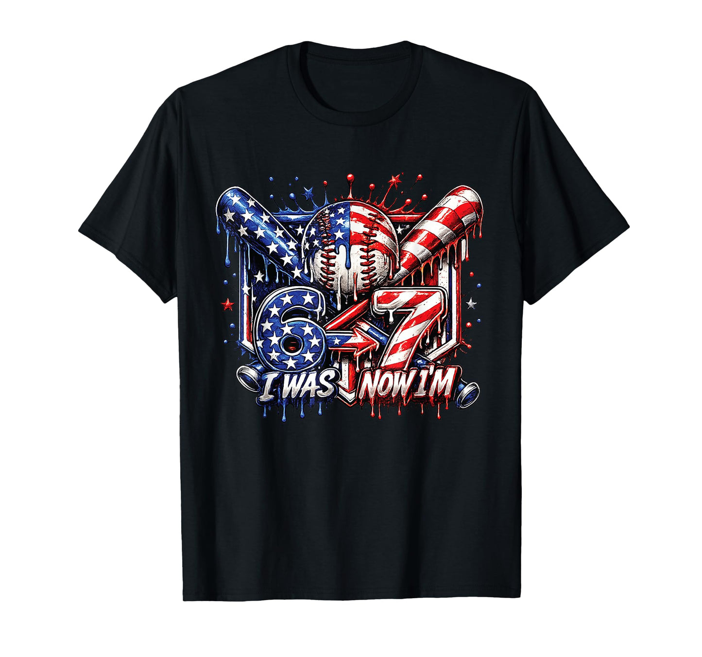I Was 6 Now Im 7 Baseball Usa Flag T-Shirt - Fun Novelty Design Unisex - T-Shirt, Sweatshirt, Hoodie