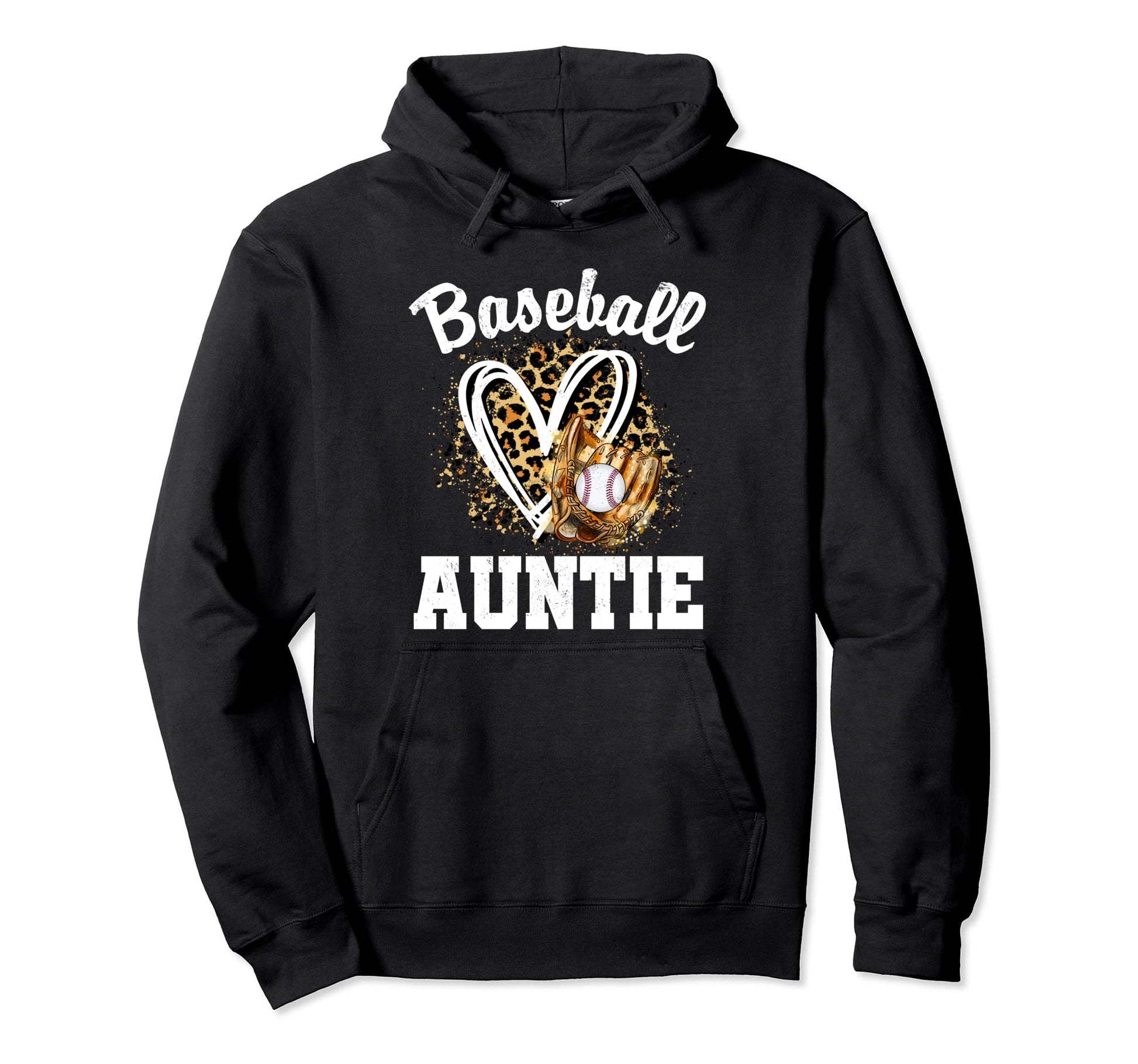 Baseball Auntie Leopard Heart Game Hoodie - Fun Novelty Design Men Women - T-Shirt, Sweatshirt, Hoodie