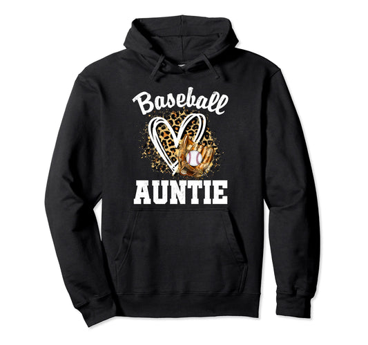 Baseball Auntie Leopard Heart Game Hoodie - Fun Novelty Design Men Women - T-Shirt, Sweatshirt, Hoodie