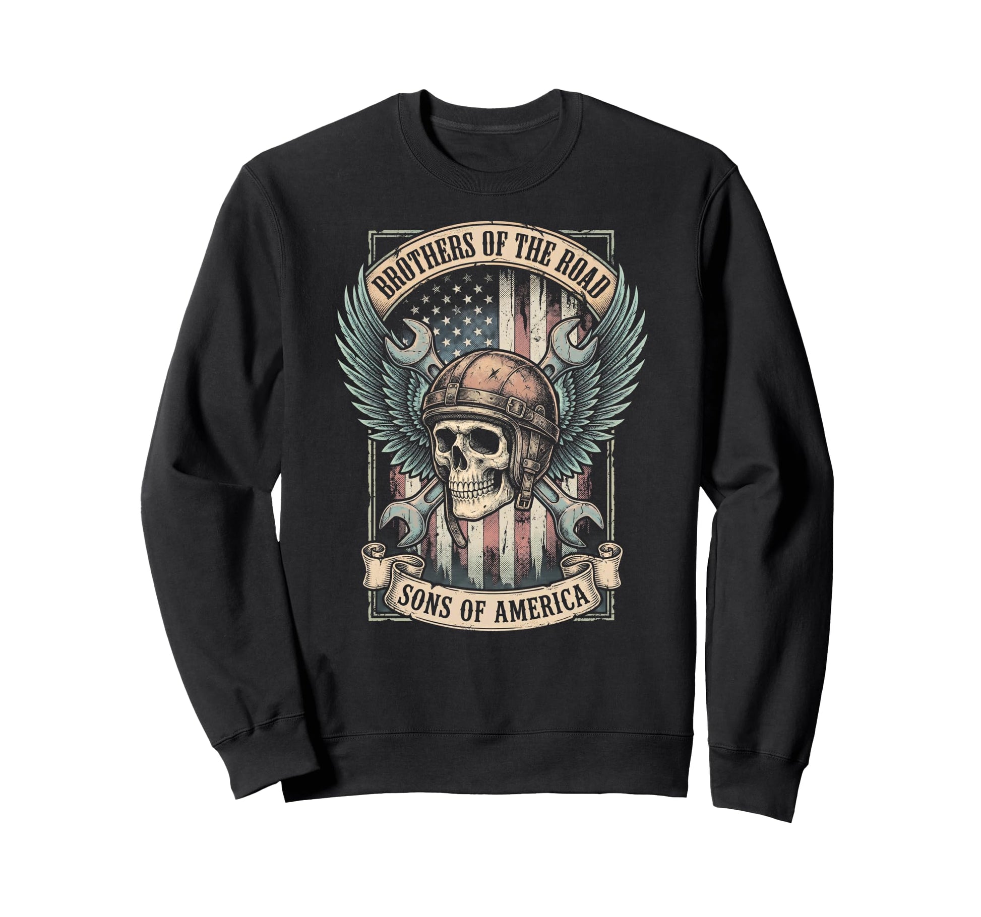 Biker Skull Mechanic American Flag Sweatshirt - Streetwear Style Unisex - T-Shirt, Sweatshirt, Hoodie