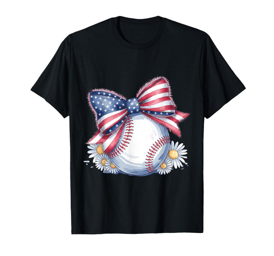 American Baseball Coquette Bow Patriotic T-Shirt - Novelty Apparel Unisex - T-Shirt, Sweatshirt, Hoodie