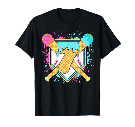 Baseball 7 Year Old Ice Cream Drip 7Th T-Shirt - Streetwear Style Unisex - T-Shirt, Sweatshirt, Hoodie