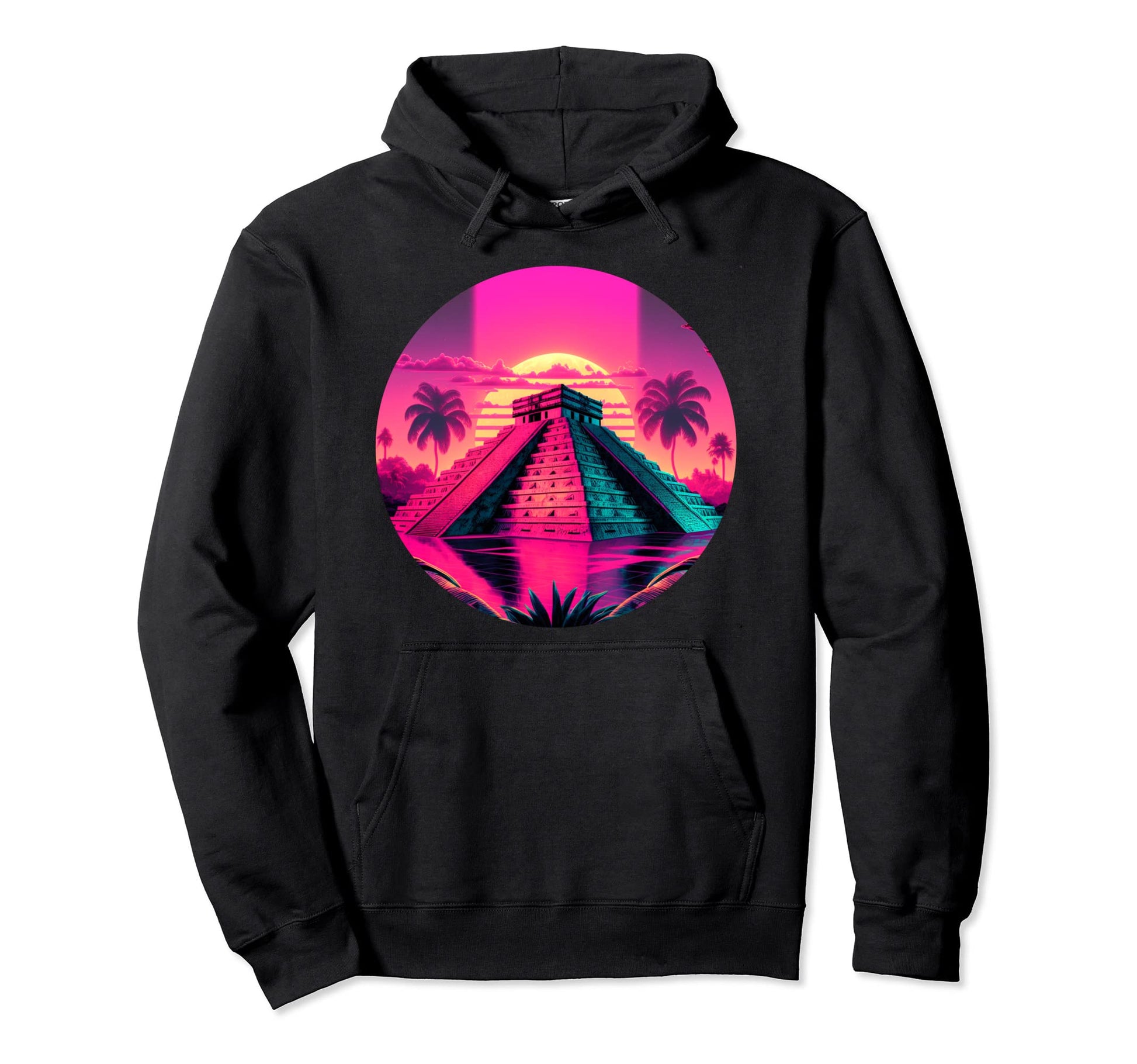 Synthwave 80S Chichen Itza Pyramid Hoodie - Casual Everyday Wear for Adults - T-Shirt, Sweatshirt, Hoodie