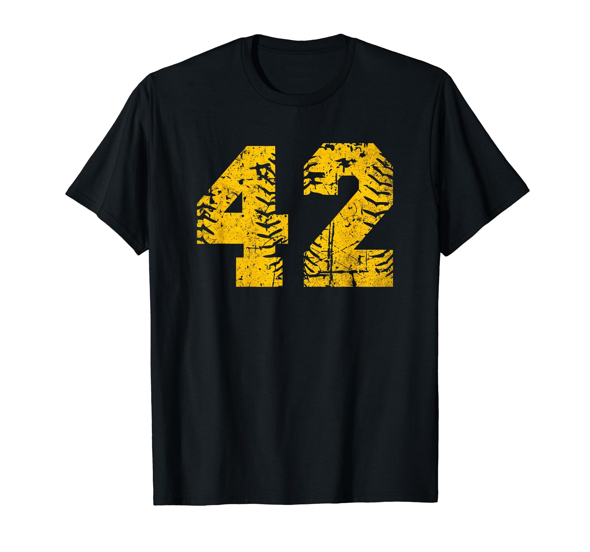 Number 42 Baseball Softball Yellow T-Shirt - Aesthetic Graphic Men Women - T-Shirt, Sweatshirt, Hoodie