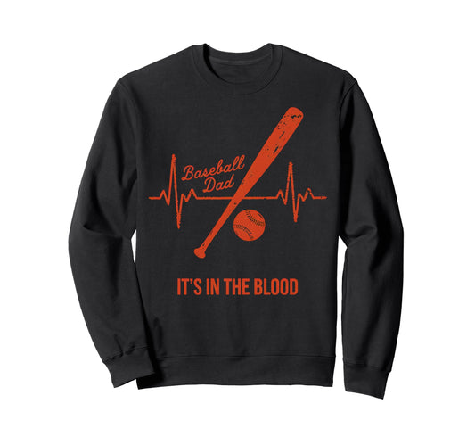 Baseball Dad Baseball Heartbeat Sweatshirt - Casual Everyday Wear Men Women - T-Shirt, Sweatshirt, Hoodie