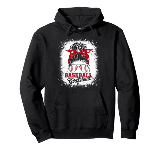 Baseball Girlfriend Messy Bun Hair Hoodie - Graphic Print for Adults - T-Shirt, Sweatshirt, Hoodie
