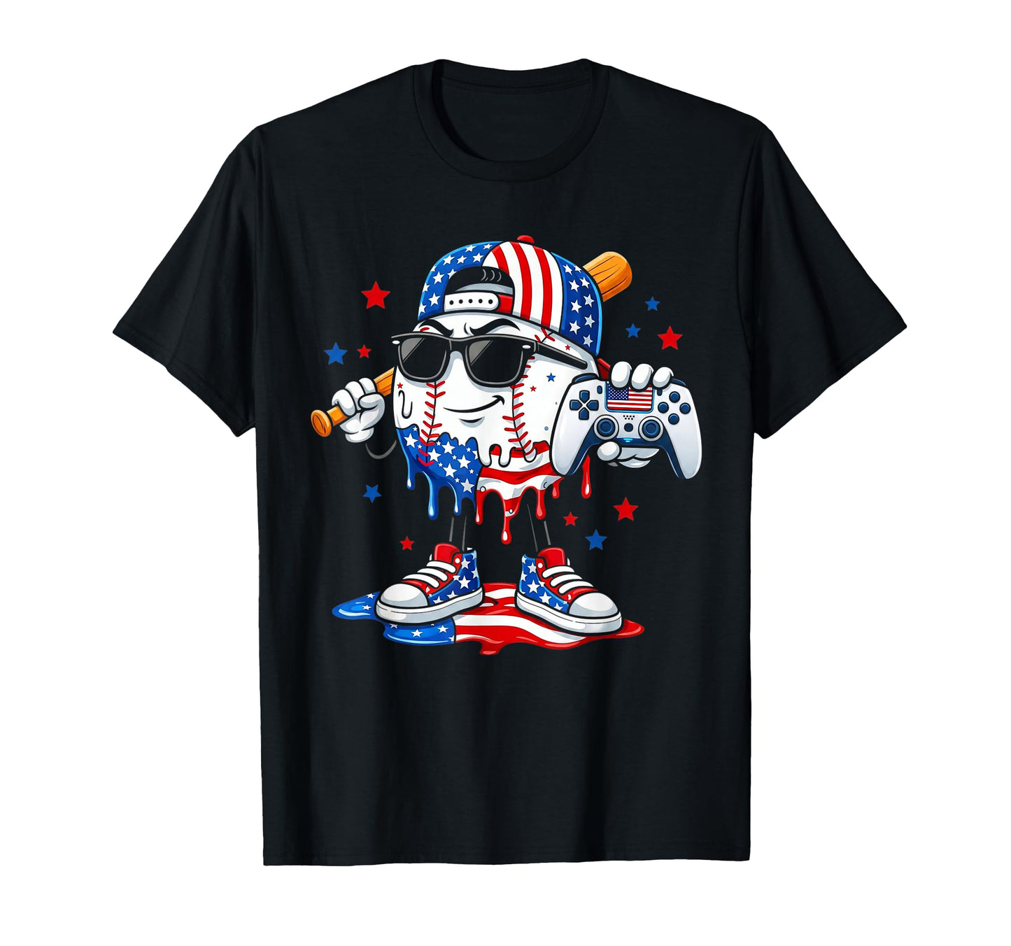 Gamer Baseball Drip Ice Cream 4Th July T-Shirt - Novelty Apparel Men Women - T-Shirt, Sweatshirt, Hoodie