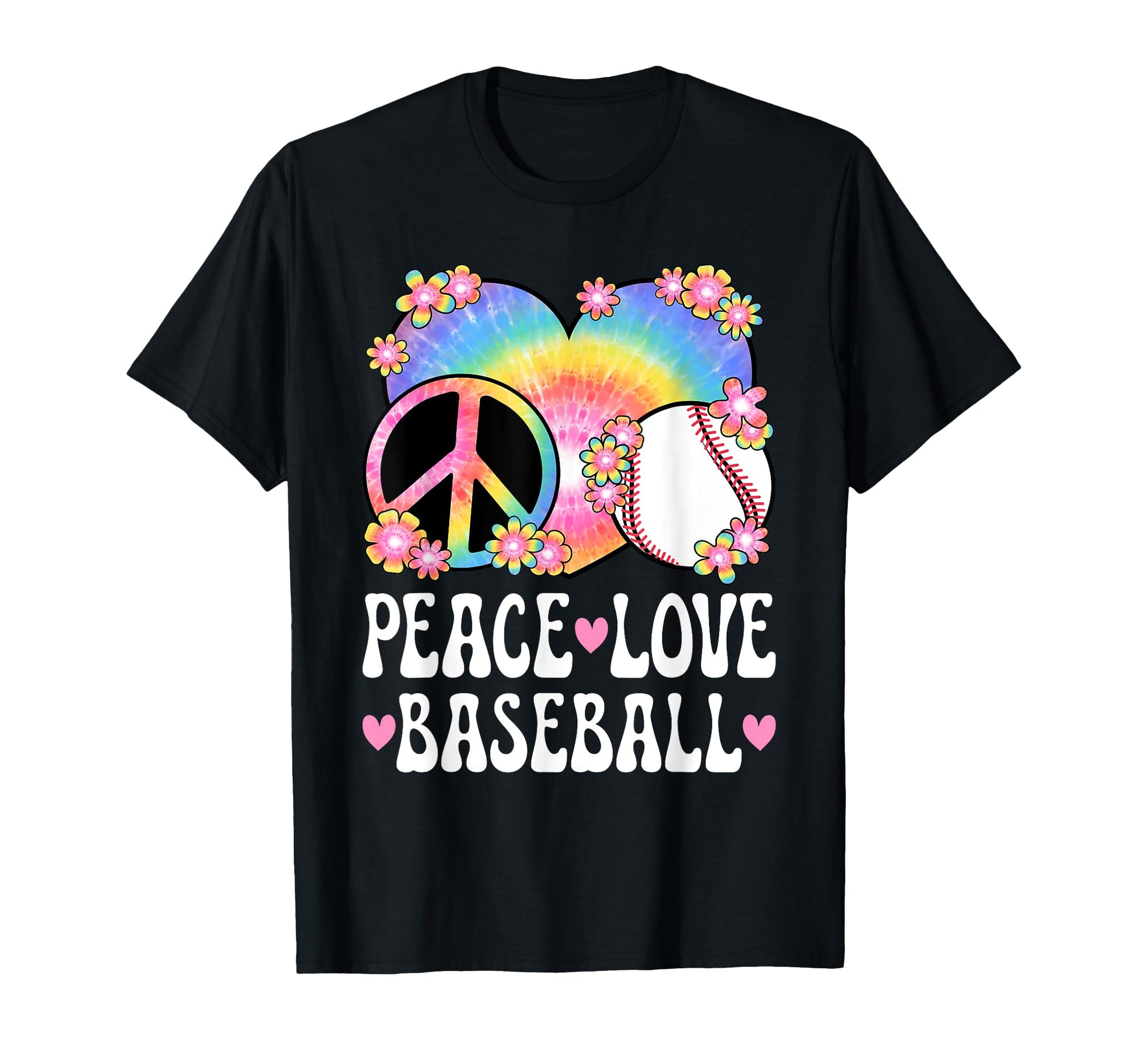 Peace Love Baseball Lover 60S 70S Hippie T-Shirt - Minimalist Print Unisex - T-Shirt, Sweatshirt, Hoodie