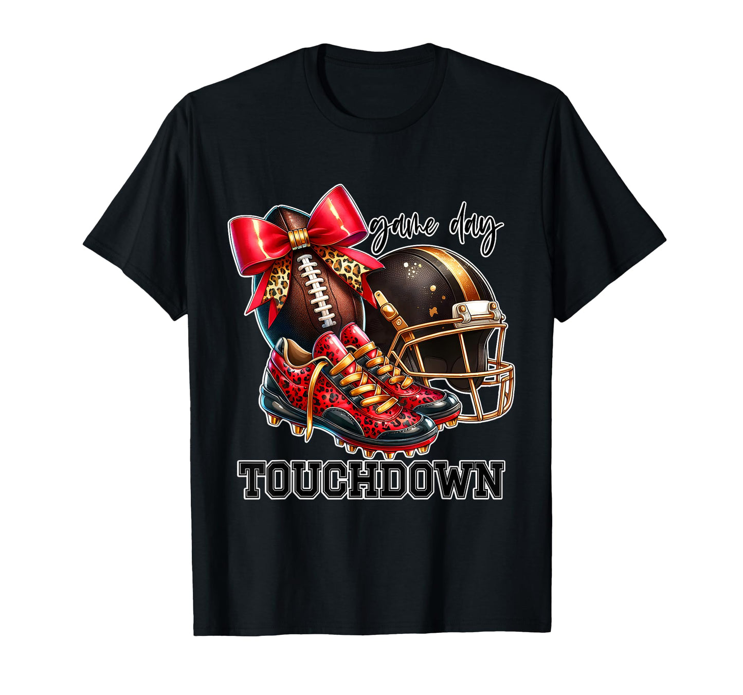 Baseball Game Day Leopard Shoes Ball Bow T-Shirt - Streetwear Style Unisex - T-Shirt, Sweatshirt, Hoodie