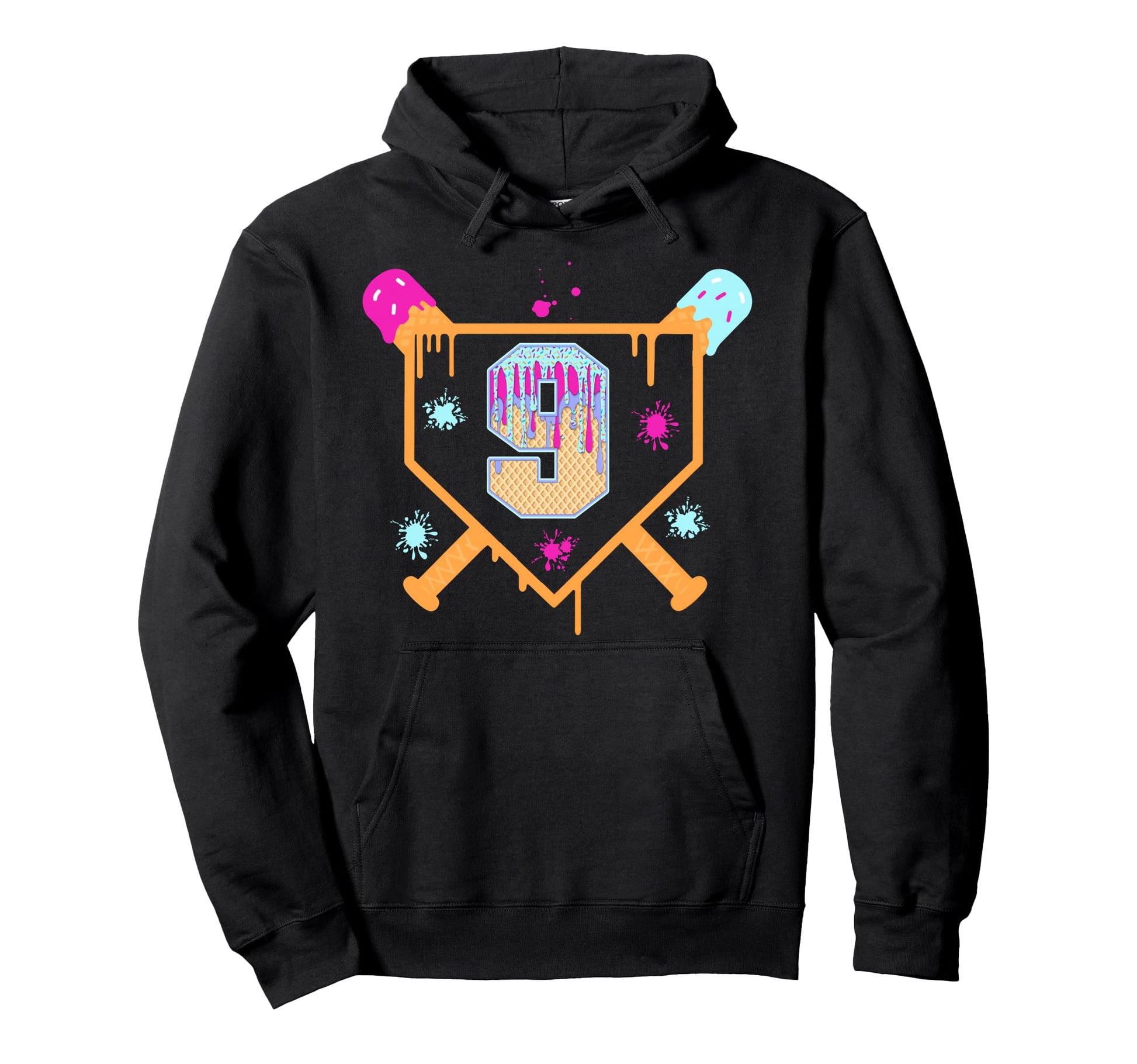 9Th Birthday Baseball Drip 9 Year Hoodie - Fun Novelty Design for Adults - T-Shirt, Sweatshirt, Hoodie