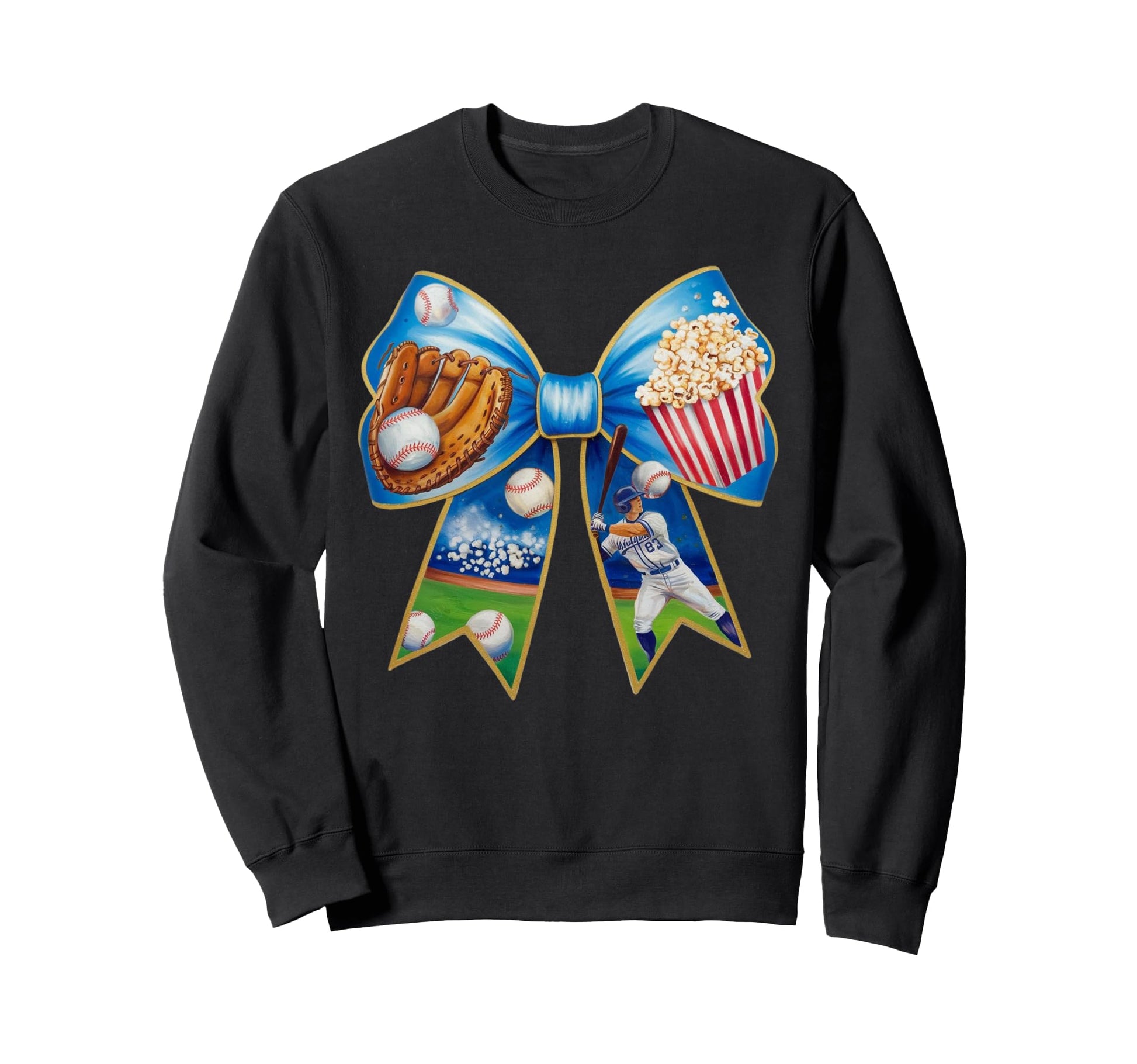 Baseball Bow Popcorn Glove Bat T-Shirt - Streetwear Style for Adults - T-Shirt, Sweatshirt, Hoodie