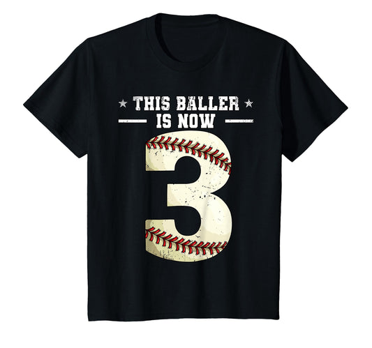 3Rd Birthday Baseball This Baller Is T-Shirt - Trendy Graphic Men Women - T-Shirt, Sweatshirt, Hoodie