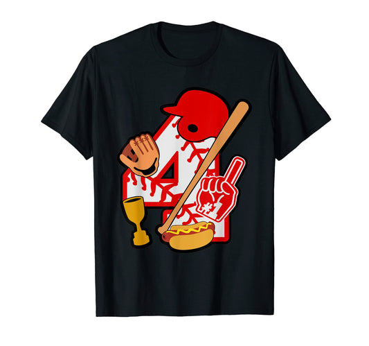 Baseball 4Th Birthday Party Number 4 T-Shirt - Custom Art Print Men Women - T-Shirt, Sweatshirt, Hoodie
