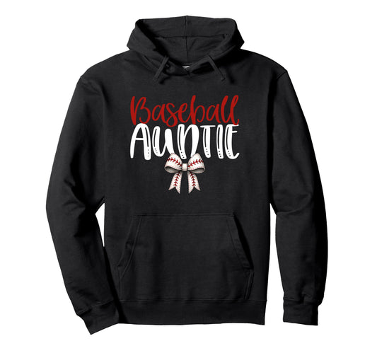 Baseball Auntie Coquette Bow Game Day Hoodie - Unique Graphic Unisex - T-Shirt, Sweatshirt, Hoodie