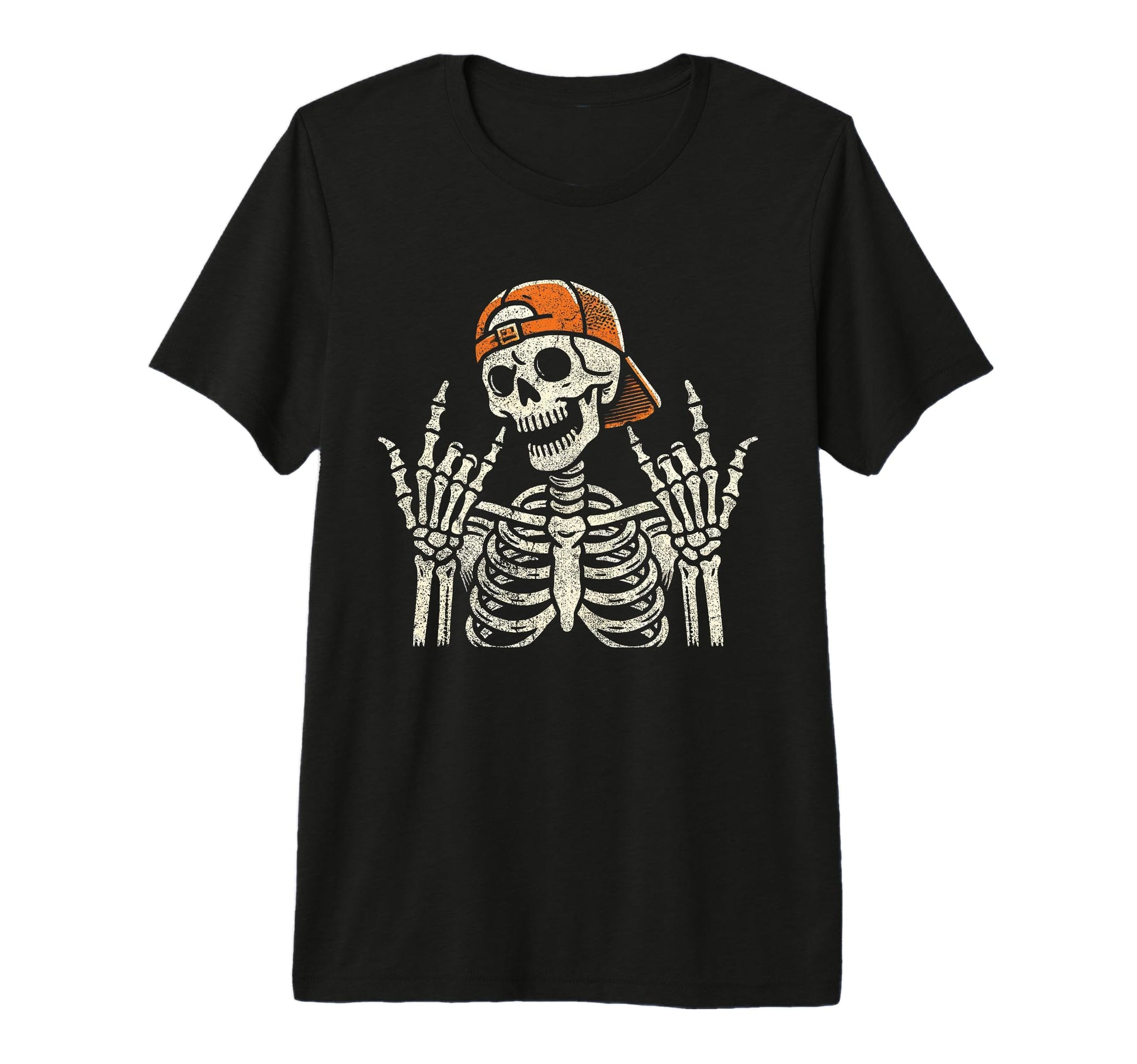 Skeleton Sunglasses Rock Sign Orange T-Shirt - Graphic Print Unisex - T-Shirt, Sweatshirt, Hoodie