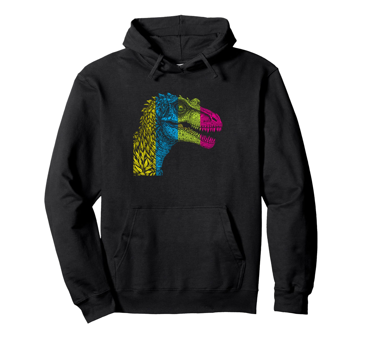 Dinosaur Colorful Striped Black Hoodie - Custom Art Print Unisex - T-Shirt, Sweatshirt, Hoodie