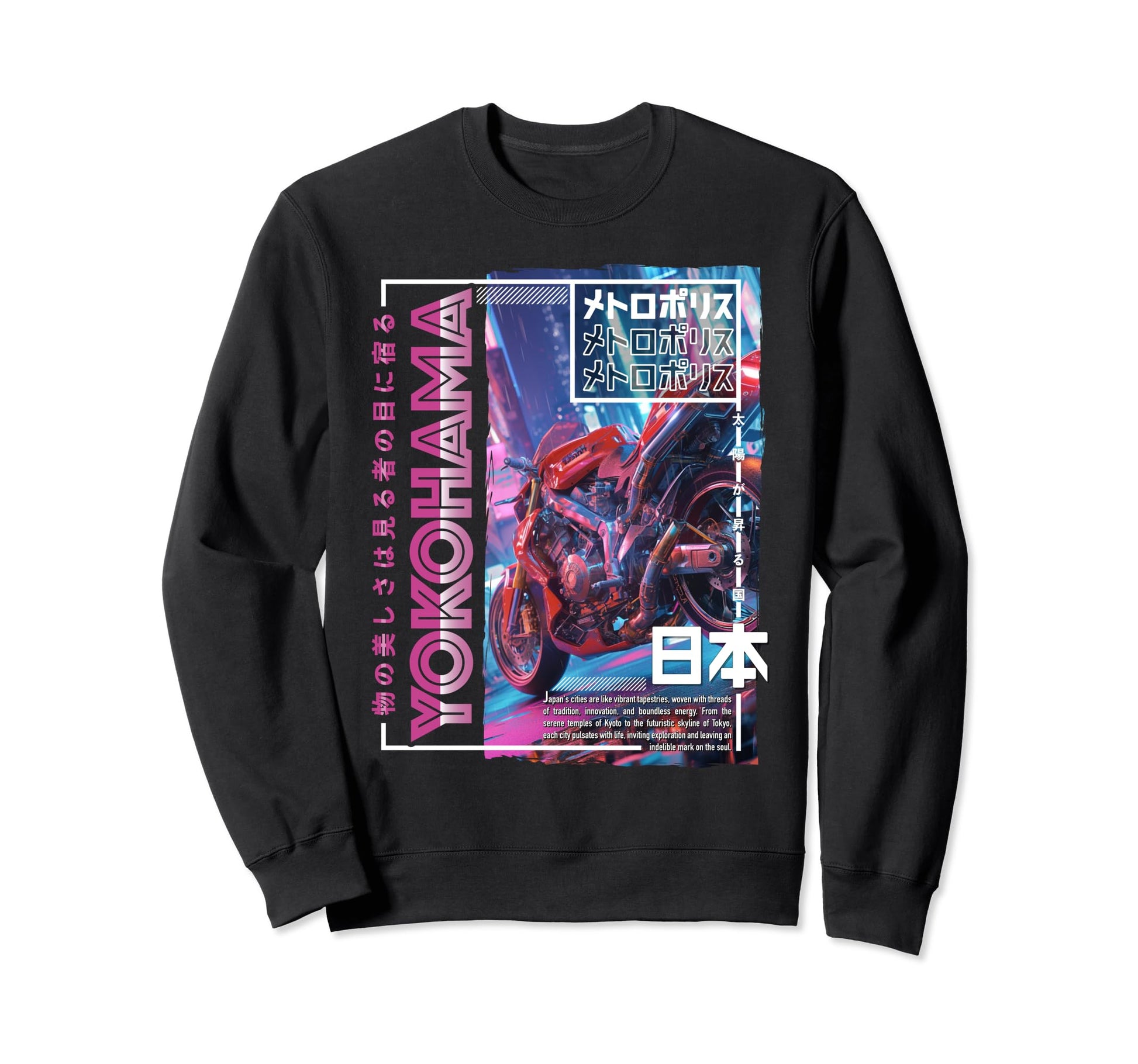 Yokohama City 80S Synthwave Sweatshirt - Casual Everyday Wear Unisex - T-Shirt, Sweatshirt, Hoodie