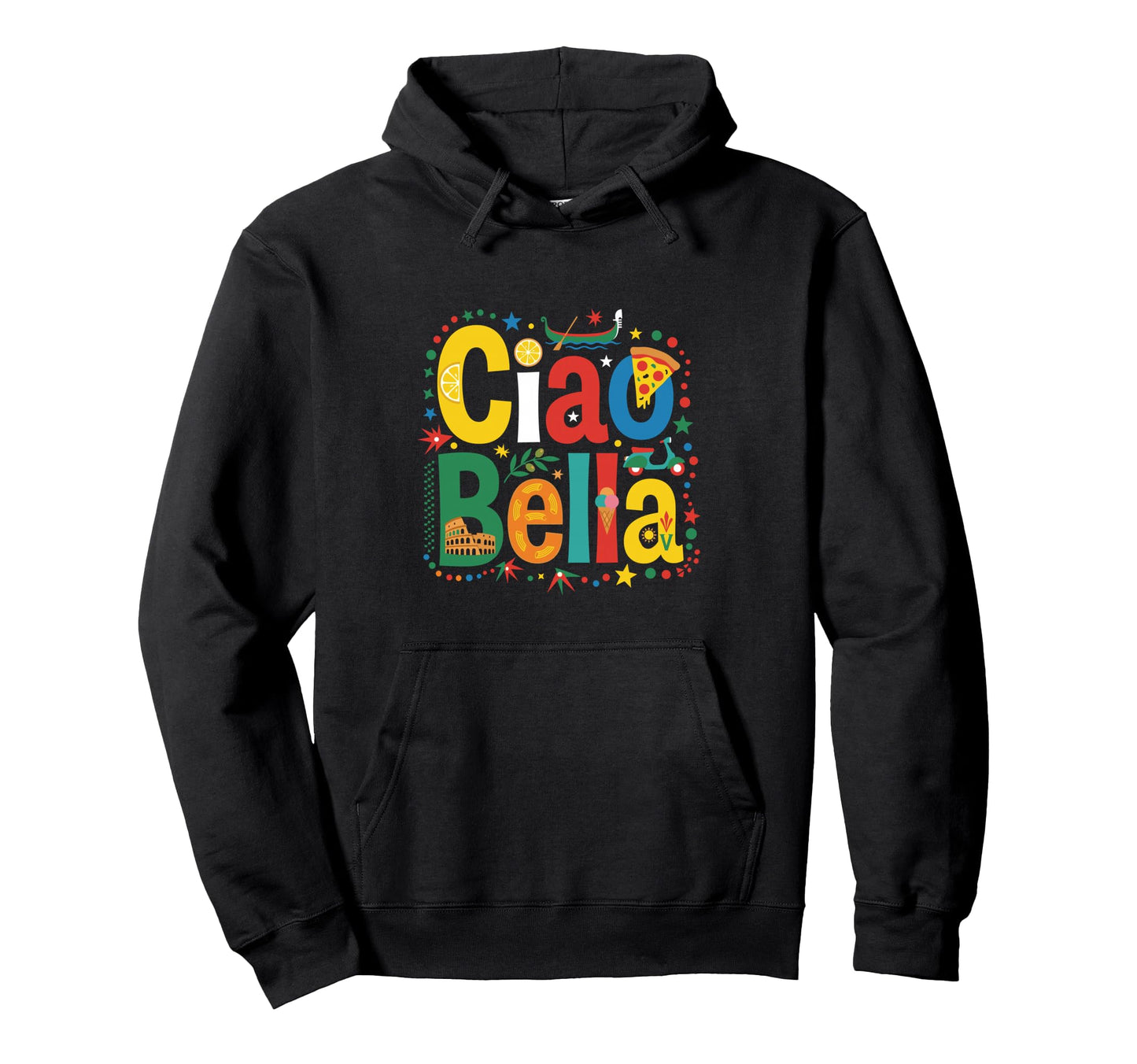 Ciao Bella Italian Typography Mediterranean Hoodie - Trendy Graphic Unisex - T-Shirt, Sweatshirt, Hoodie