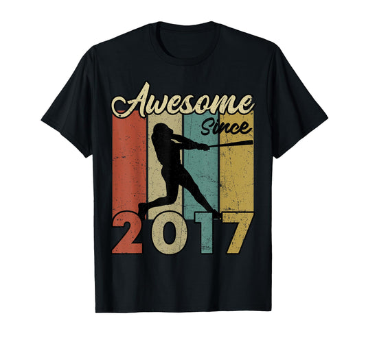 8Th Birthday Awesome Since 2017 Baseball T-Shirt - Graphic Print Men Women - T-Shirt, Sweatshirt, Hoodie