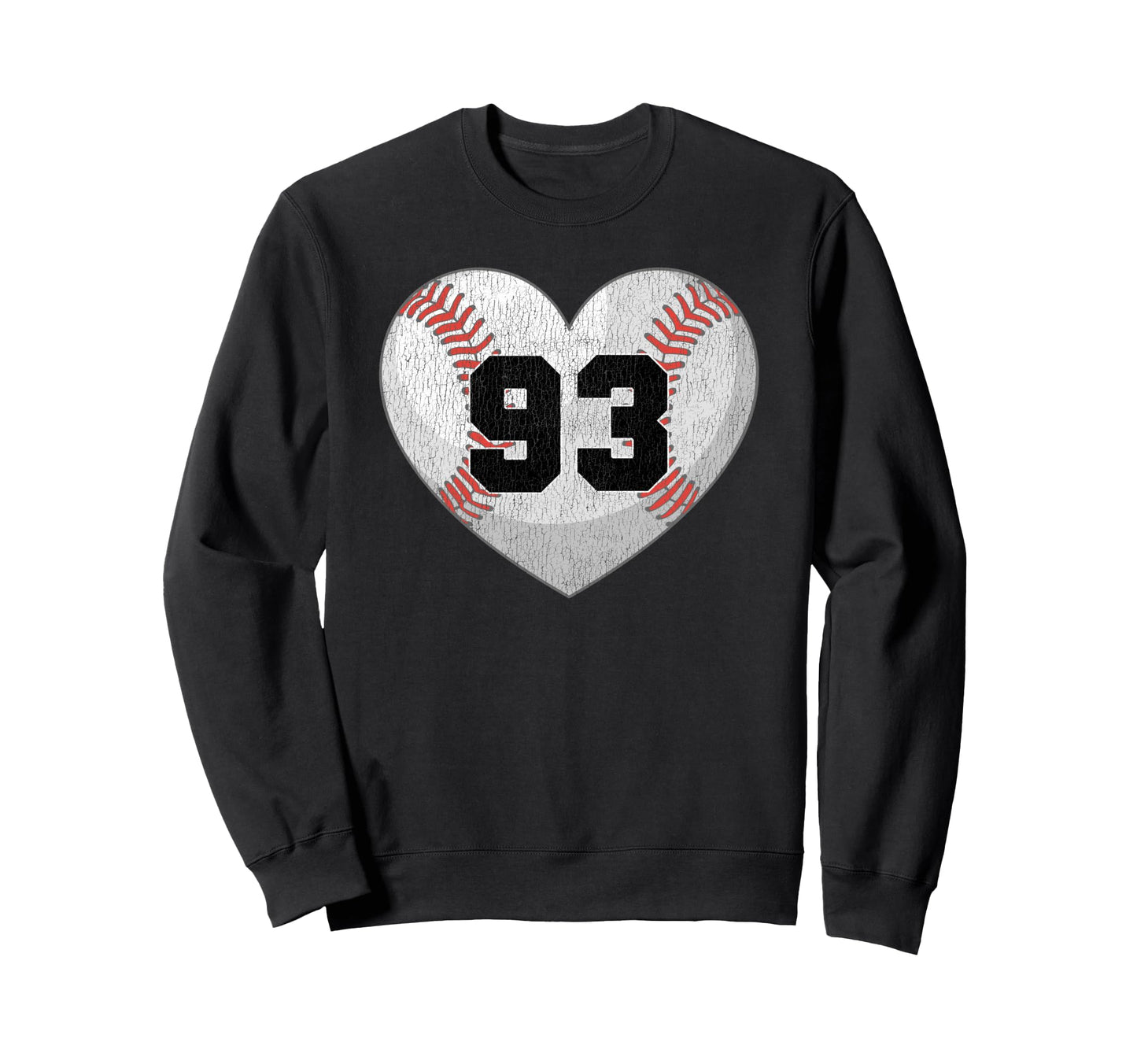 Baseball Number 93 Distressed Heart Sweatshirt - Trendy Graphic Unisex - T-Shirt, Sweatshirt, Hoodie