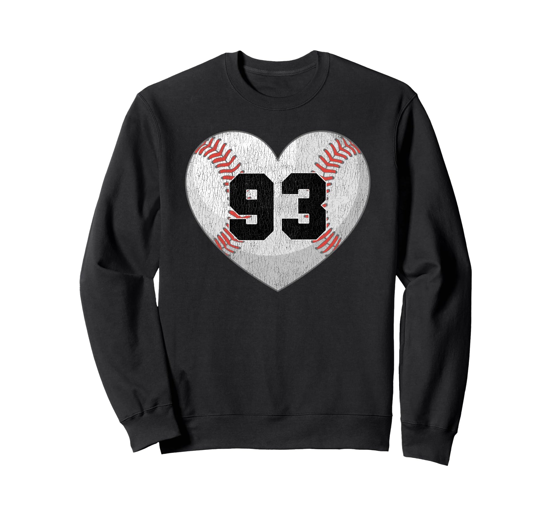 Baseball Number 93 Distressed Heart Sweatshirt - Trendy Graphic Unisex - T-Shirt, Sweatshirt, Hoodie