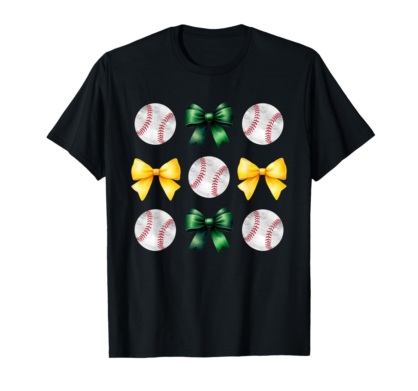 Baseballs Green Yellow Bows Ball Mom T-Shirt - Unique Graphic Unisex - T-Shirt, Sweatshirt, Hoodie