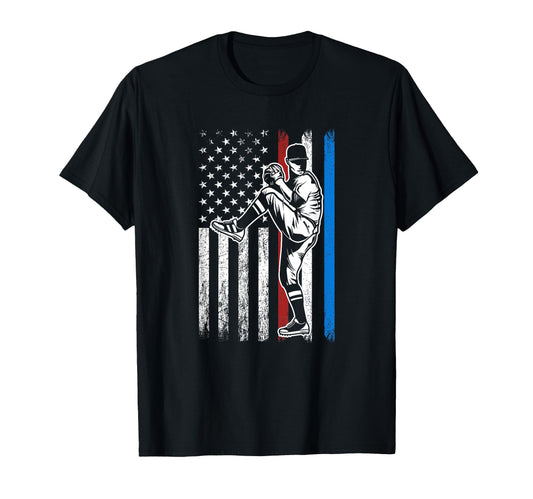 Baseball American Flag Pitcher Usa T-Shirt - Trendy Graphic Men Women - T-Shirt, Sweatshirt, Hoodie