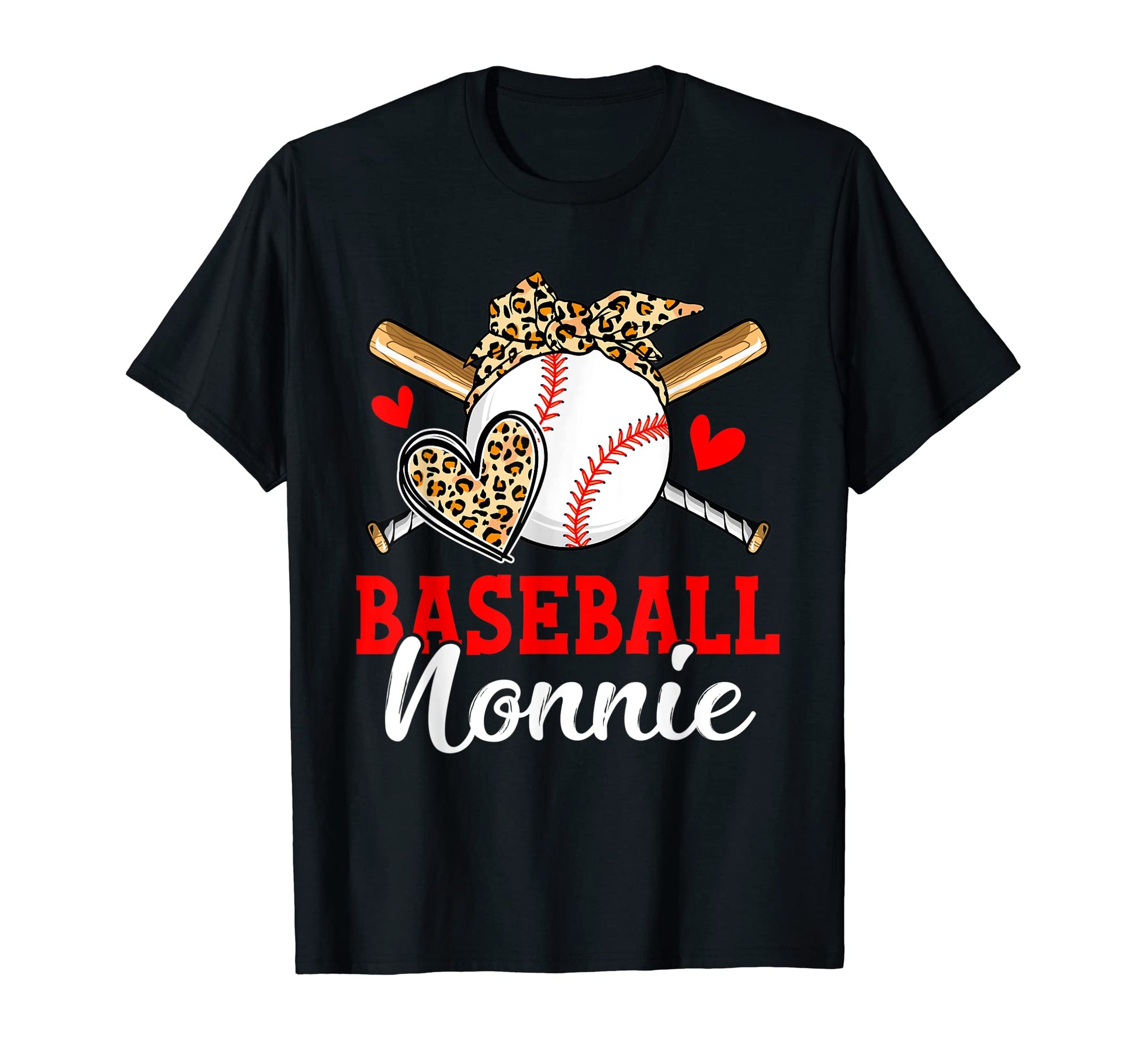Baseball Nonnie Leopard Heart Funny T-Shirt - Fun Novelty Design Men Women - T-Shirt, Sweatshirt, Hoodie