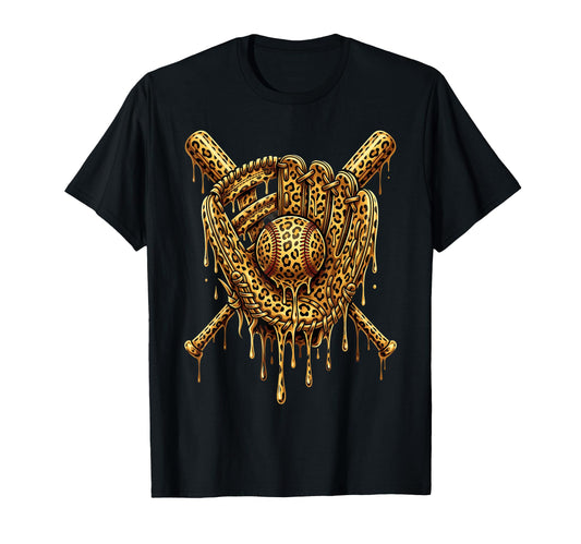 Baseball Drip Leopard Pattern T-Shirt - Aesthetic Graphic Men Women - T-Shirt, Sweatshirt, Hoodie